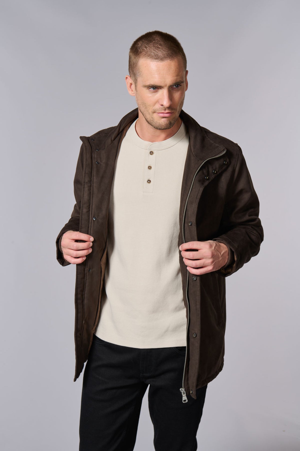Classic parka with removable collar by Jerem, chest pocket, view 2