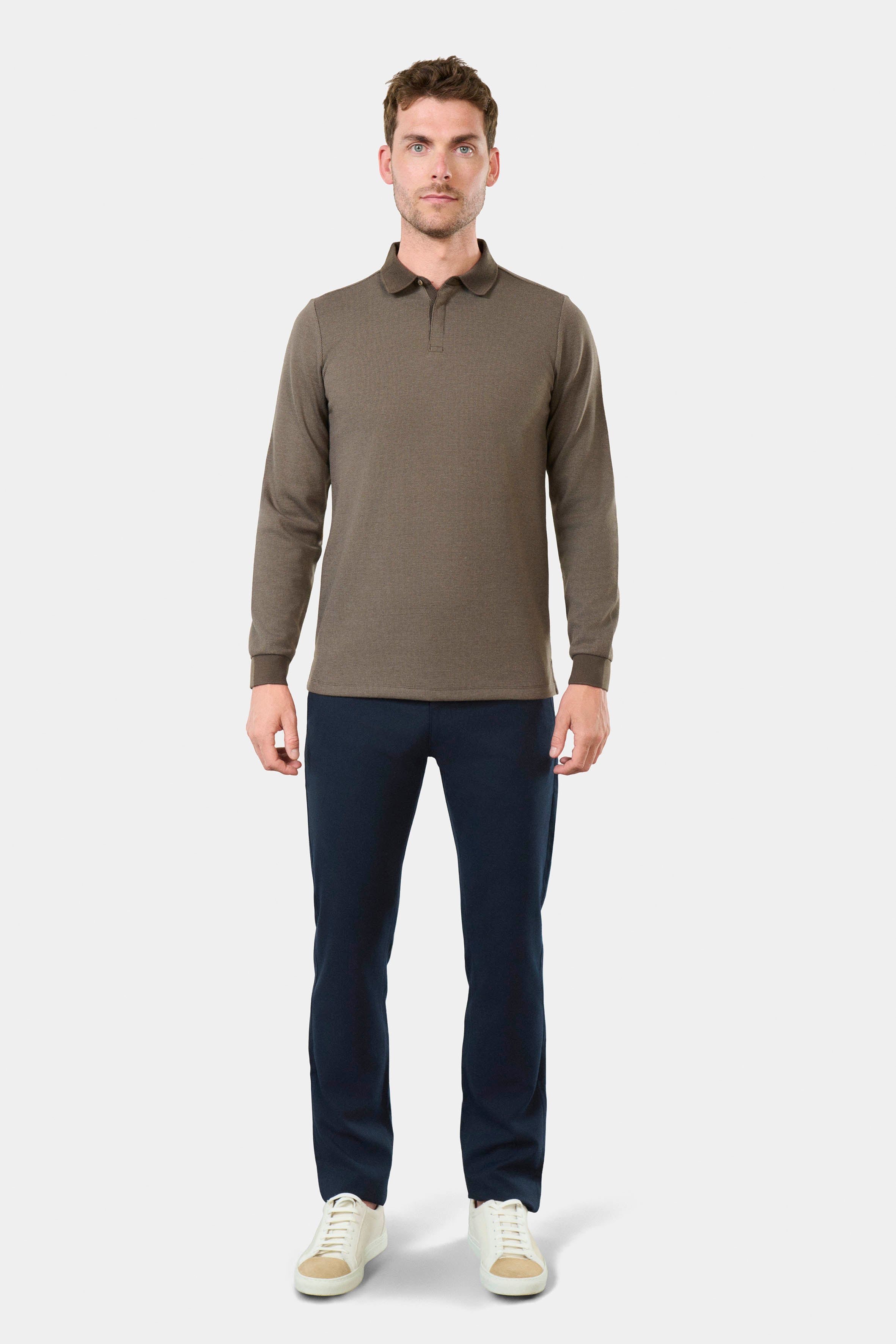 Polo manches longues en maille jacquard Batti Jerem, coupe droite