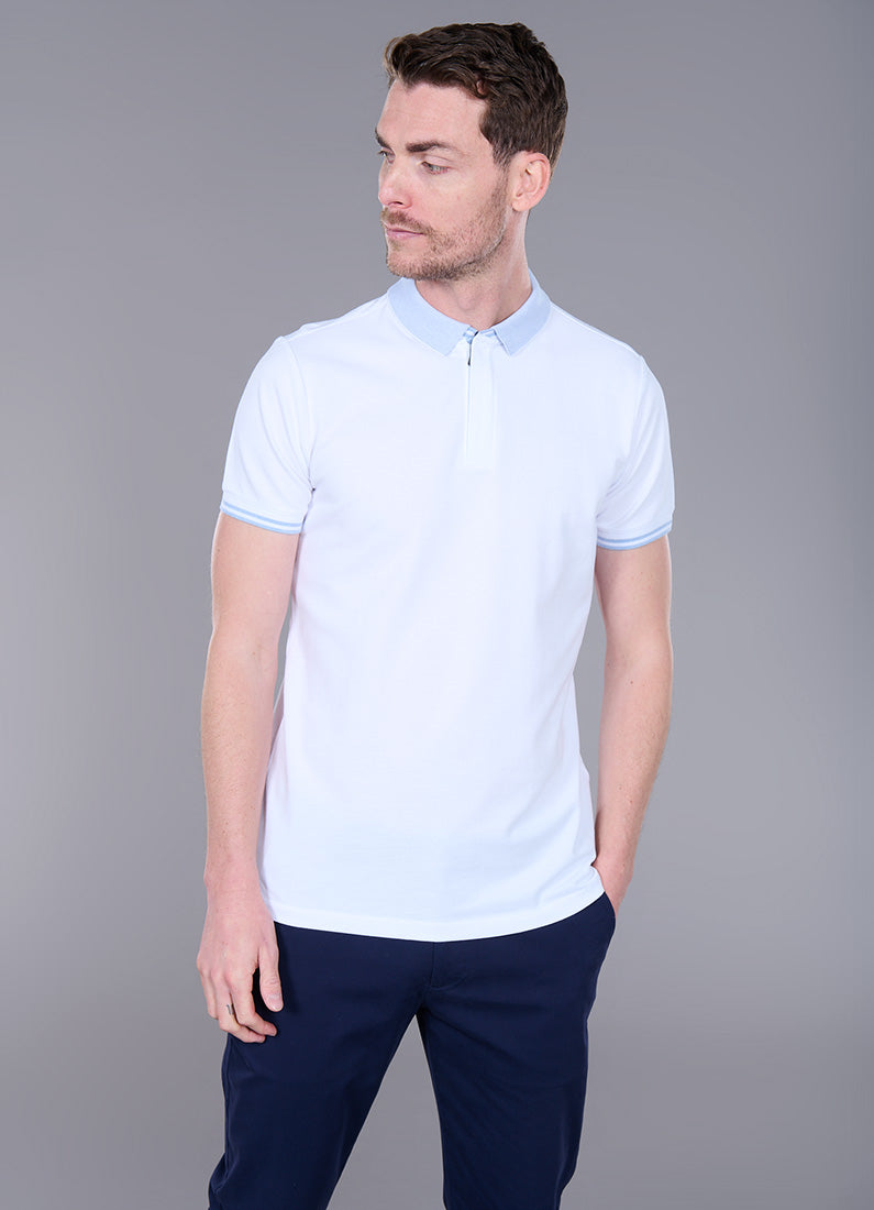 Polo zippé en piqué de coton avec cùtes rayures contrastantes sarde Jerem, col polo, manches courtes