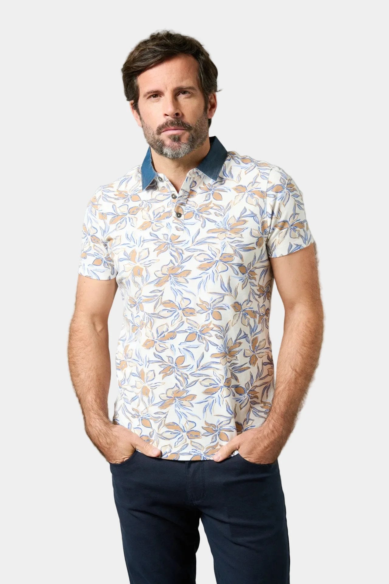 Polo vadel en piqué de coton motif fantaisie avec col chemise manches courtes Jerem, col chemise, manches courtes, coupe c...