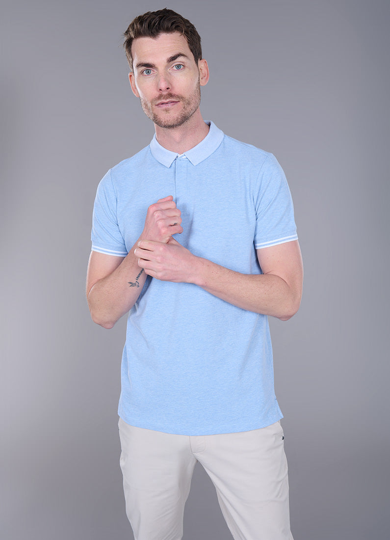 Polo zippé en piqué de coton avec cùtes rayures contrastantes sarde Jerem, manches courtes