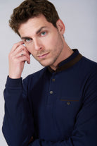 Cyran mandarin collar polo by Jerem, chest pocket view 11