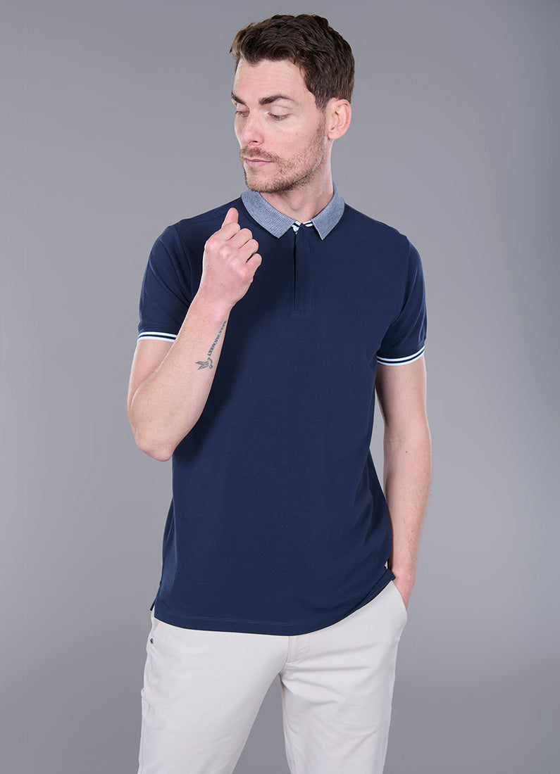 Polo zippé en piqué de coton avec cùtes rayures contrastantes sarde Jerem, col polo