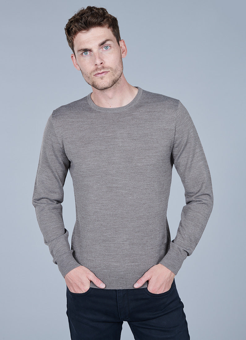 Pull col rond en laine mérinos Jerem, coupe droite
