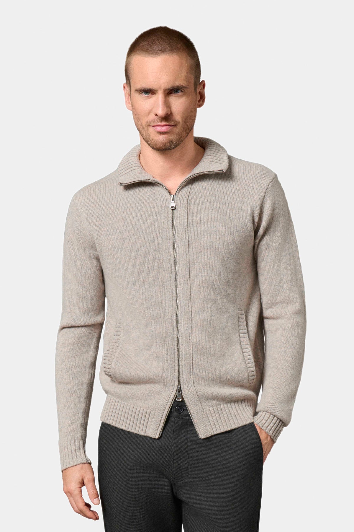 Zalkor zip-up stand-up collar cardigan Jerem – view 5