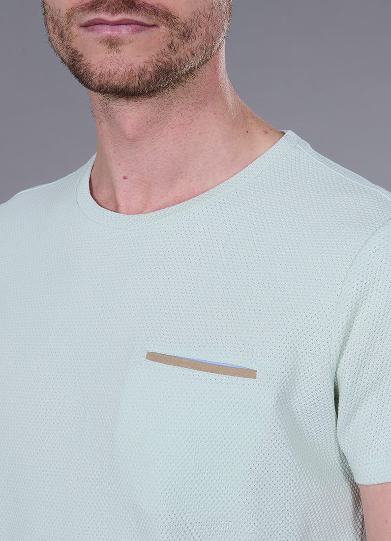 T-shirt col rond, jacquard de coton Ruben Jerem, manches courtes, poche poitrine vue 18