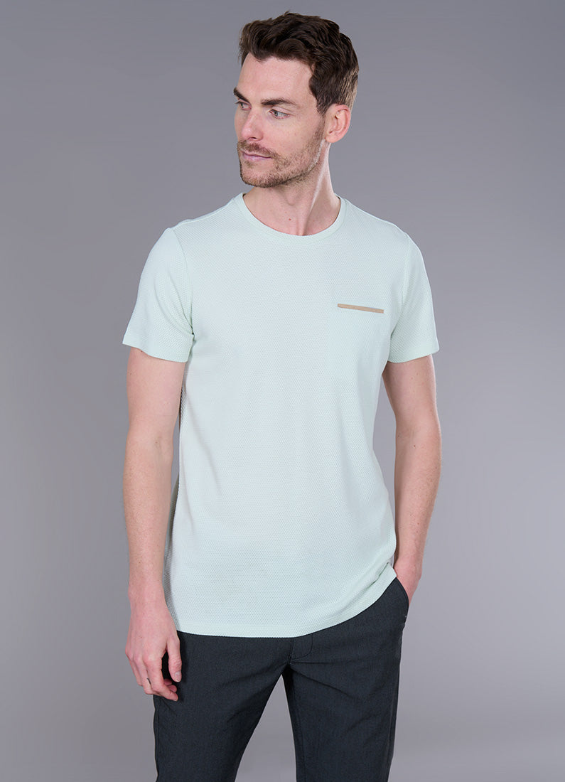 T-shirt col rond en jacquard de coton Ruben Jerem, poche poitrine, manches courtes vue 17