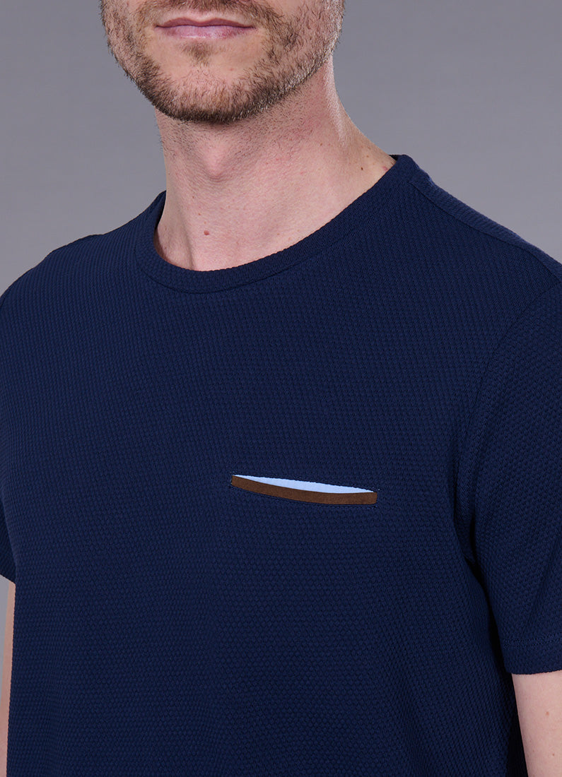 T-shirt col rond, jacquard de coton Ruben Jerem, manches courtes, poche poitrine vue 26