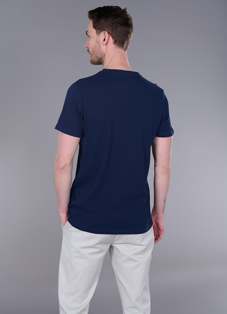 T-shirt col rond, jacquard de coton Ruben Jerem, poche poitrine