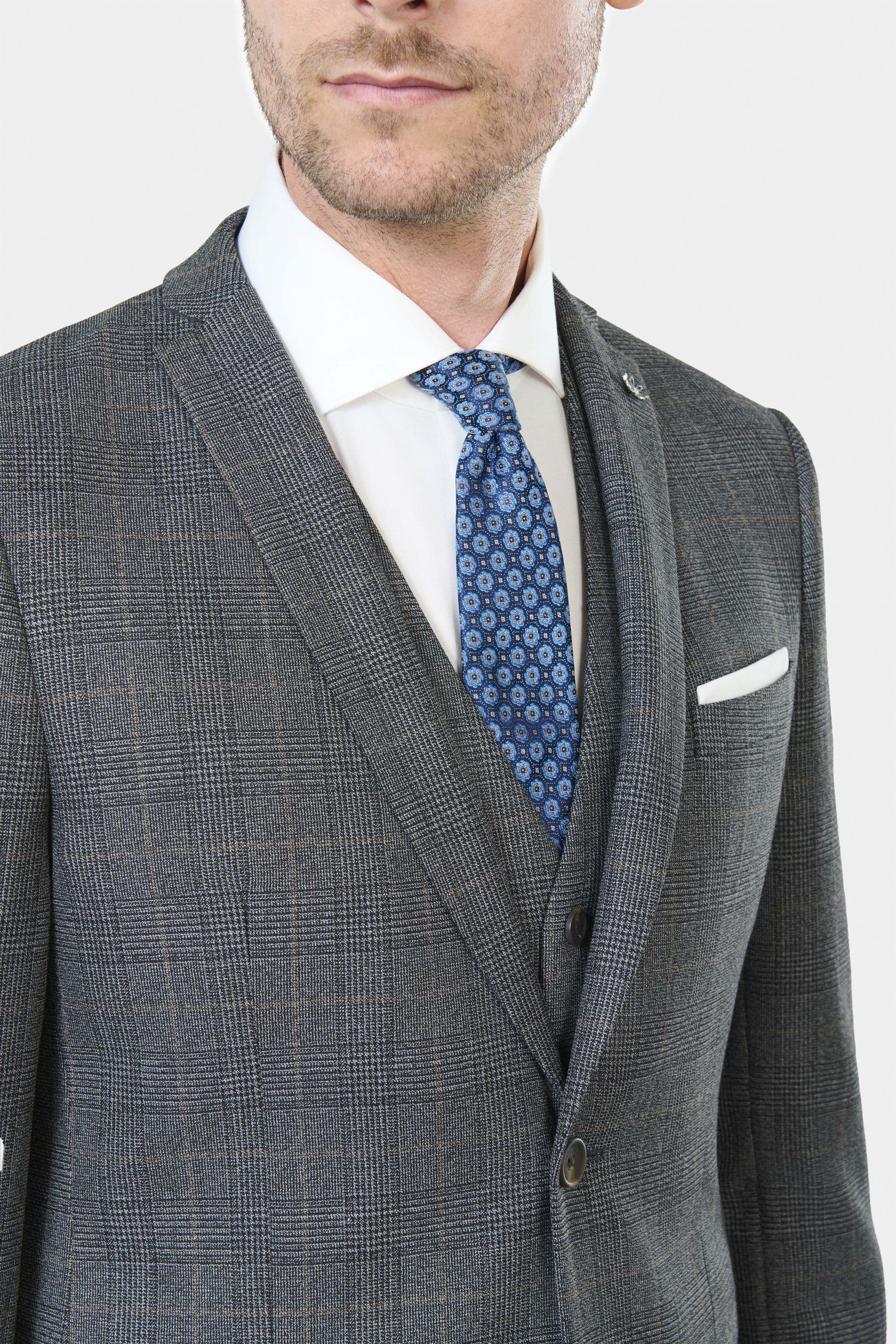 Sergé teint en fil bi-stretch — Veste de costume lavable Jerem, poche poitrine, simple boutonnage
