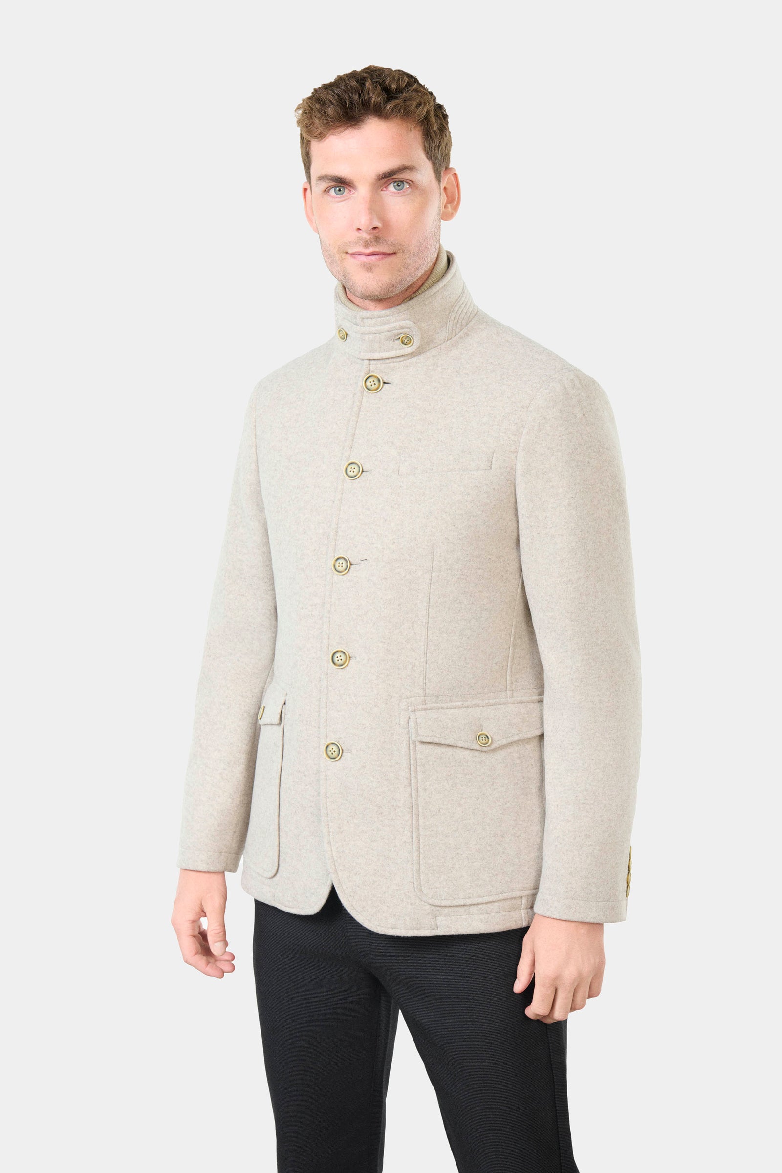 Veste de ville poches en maille effet drap de laine Jerem, poche poitrine, boutons de poignet, double fente d'aisance