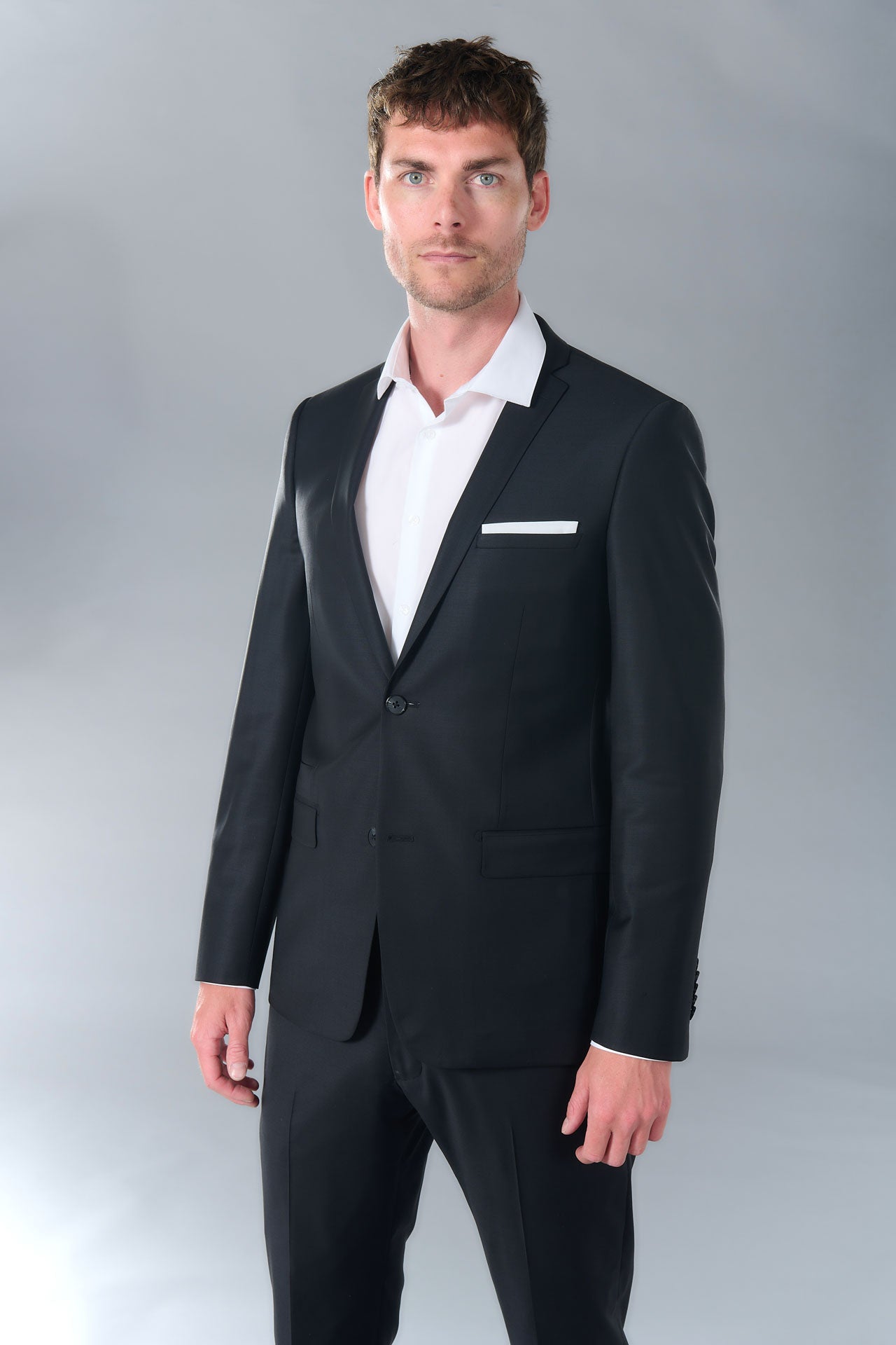 Veste de costume ajustée et bi-stretch, laine mélangée Jerem, simple boutonnage, boutons de poignet