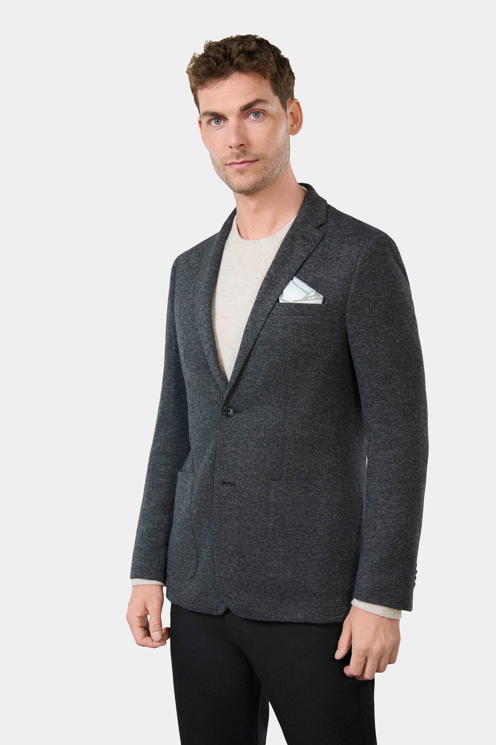 Veste de ville poches en maille piquée chinée Jerem, poche poitrine, simple boutonnage, boutons de poignet