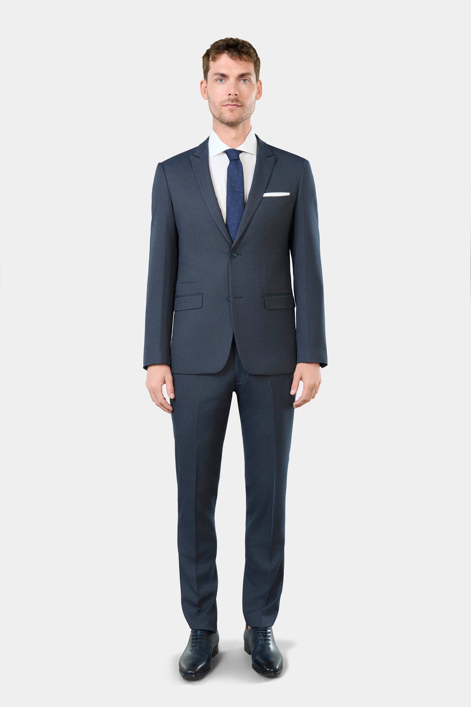 Veste de costume ajustée, sergé faux-uni stretch Jerem, entièrement doublée, poche poitrine