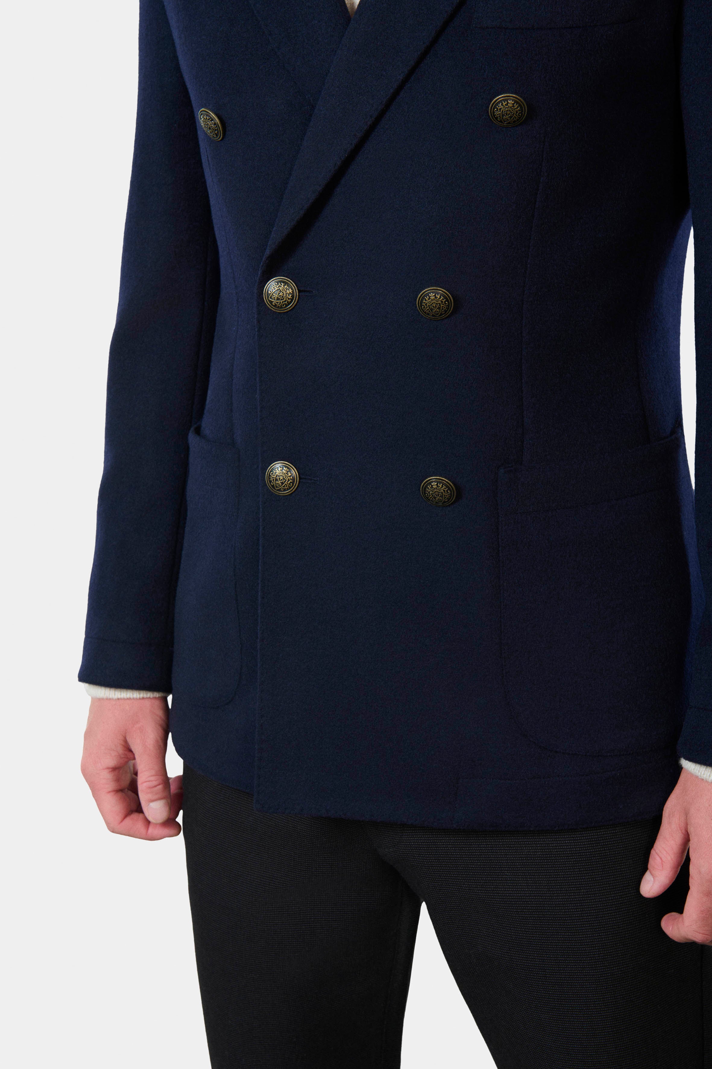 Blazer croisé, drap de laine effet poulain Jerem, entièrement doublée, poches plaquées surpiquées