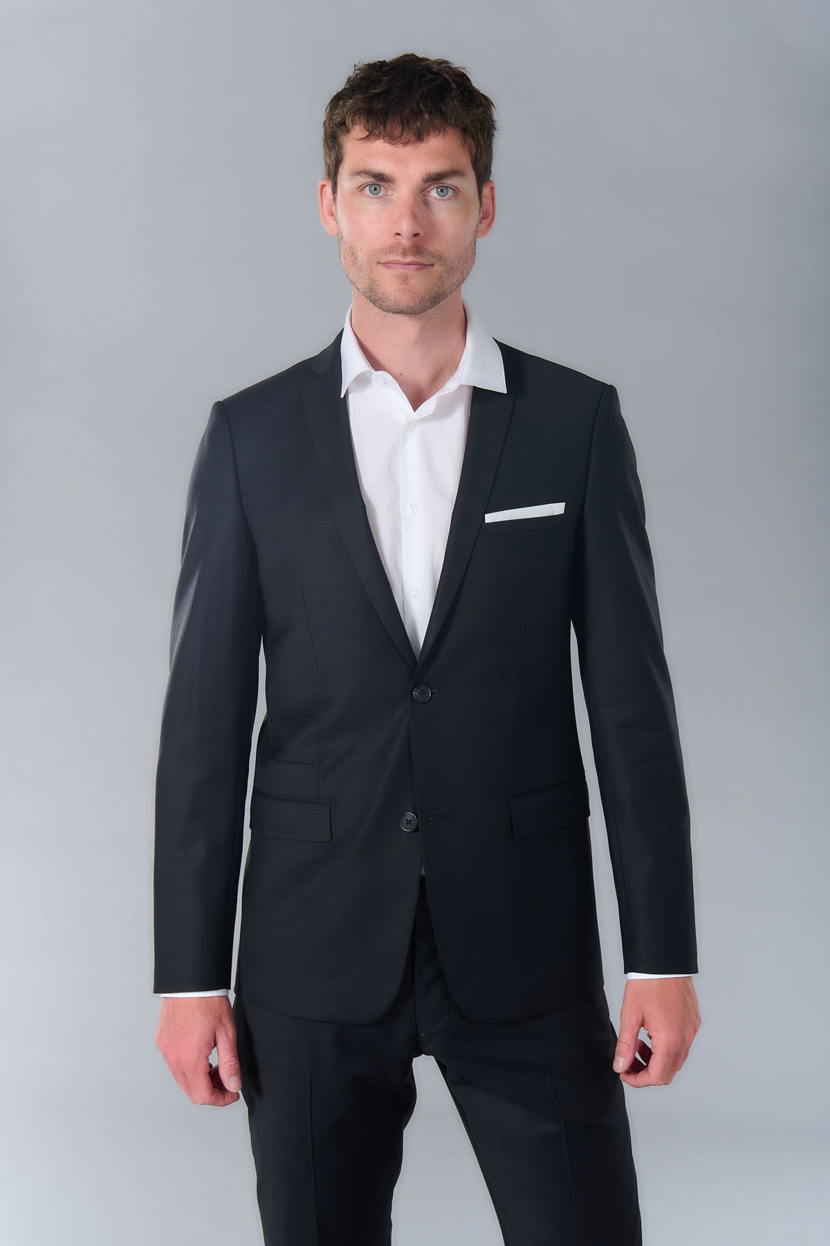 Veste de costume ajustée et bi-stretch en laine mélangée Jerem, entièrement doublée, simple boutonnage, boutons de poignet
