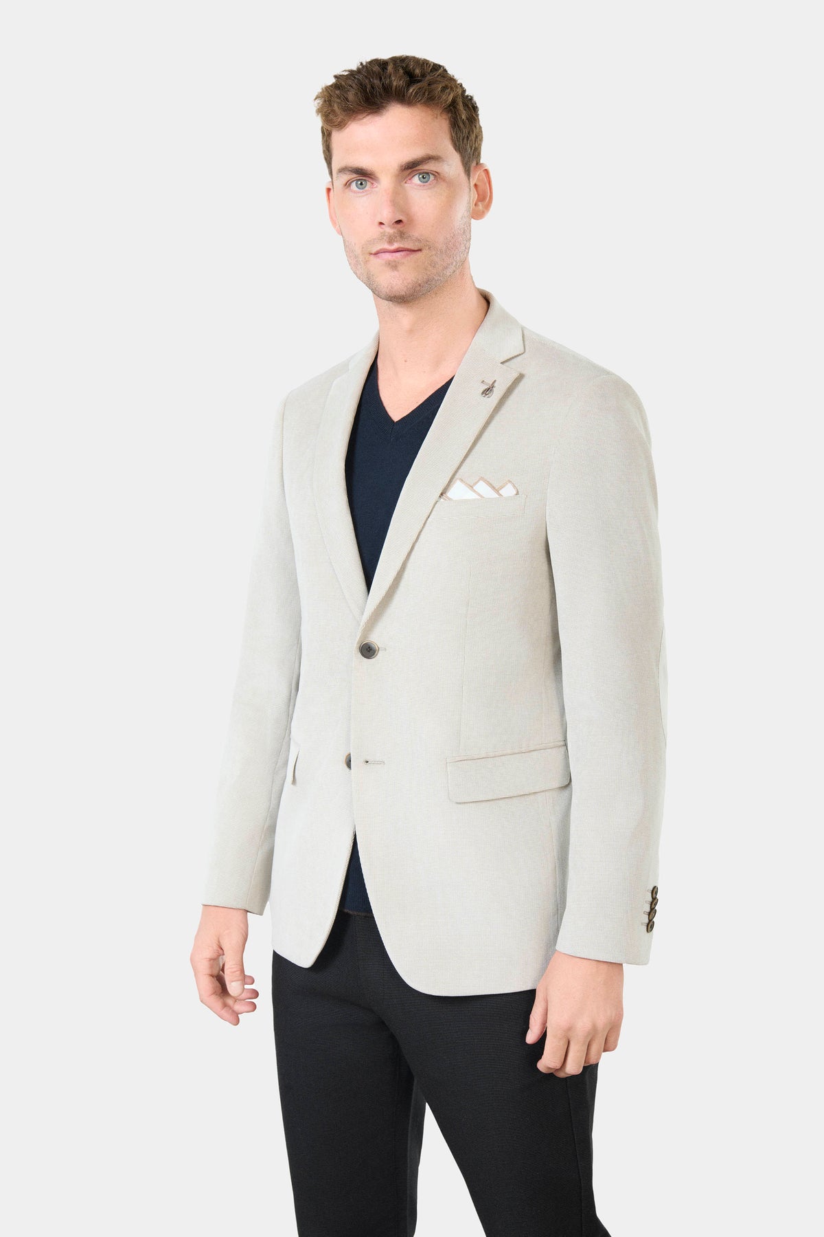 Veste de ville semi-ajustée en velours ciselé Jerem, poches passepoilées à rabat, poche poitrine, simple boutonnage