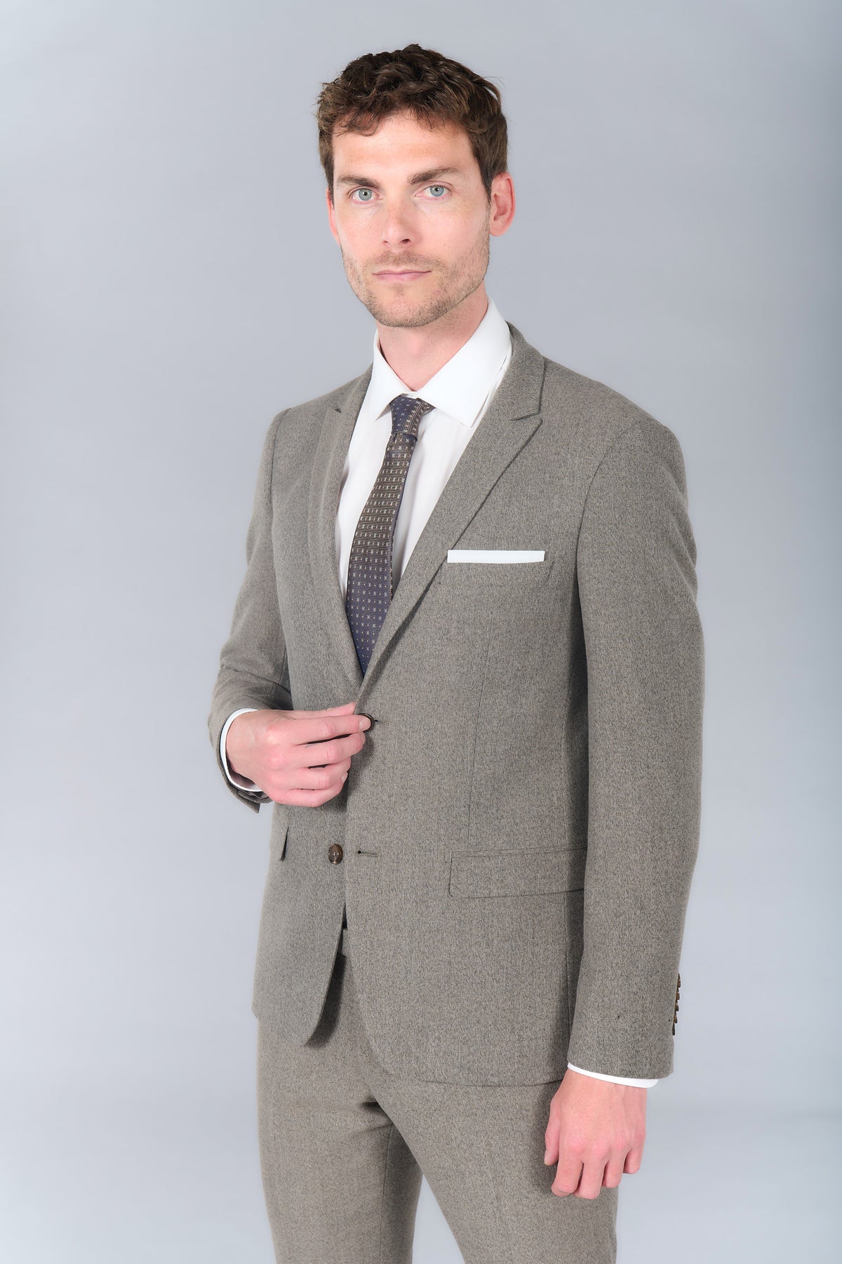 Veste de costume ajustée bi-stretch faux-uni Jerem, entièrement doublée, simple boutonnage, boutons de poignet