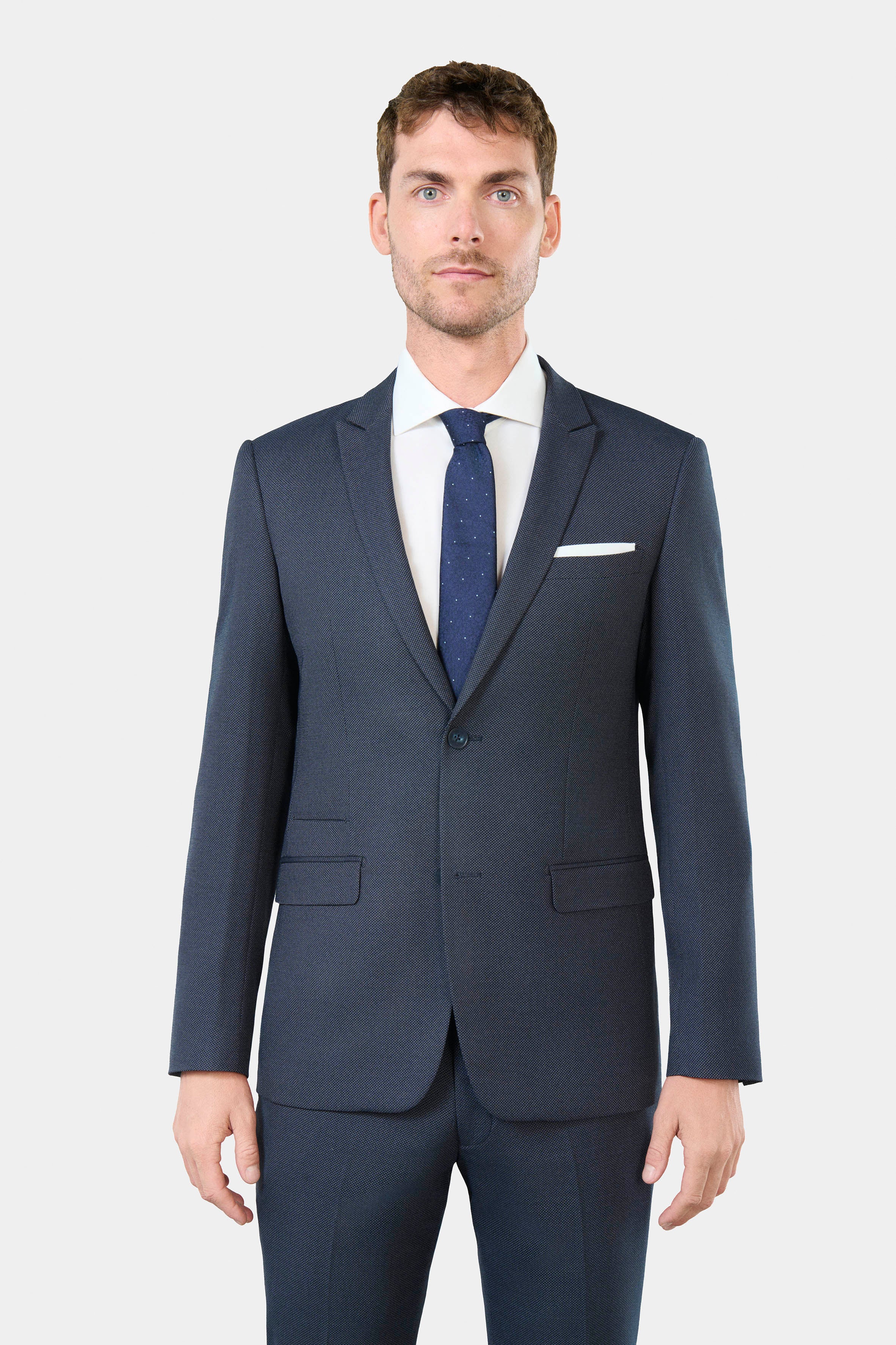Veste de costume ajustée en sergé faux-uni stretch Jerem, col en pointe, entièrement doublée, poche poitrine