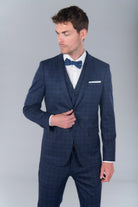 Veste de costume extra-slim en maille stretch imprimée prince de galles Jerem, entièrement doublée, poches passepoilées à rabat, poche poitrine