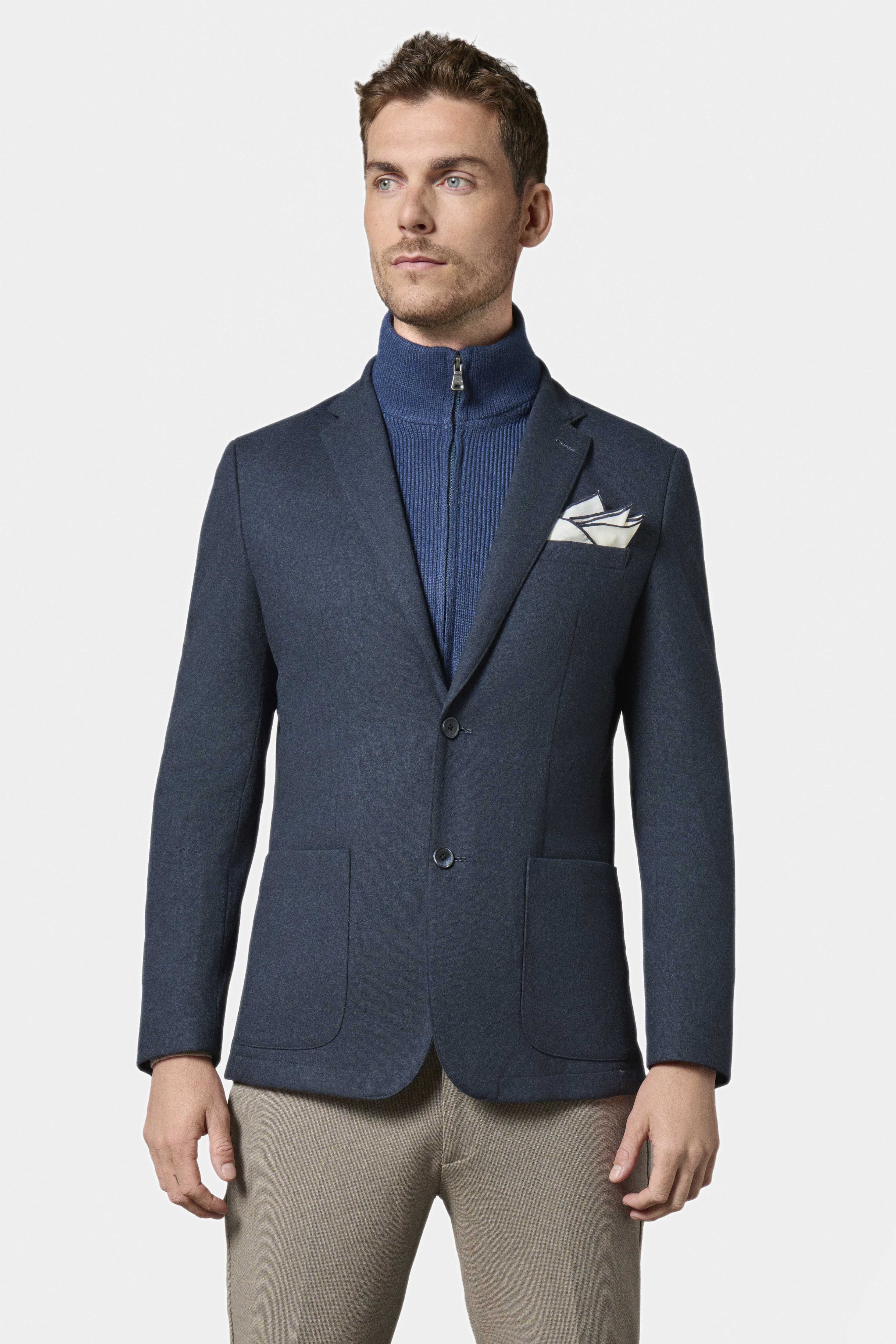 Veste plastron amovible en jersey brossé Jerem, col cranté, poches plaquées surpiquées, poche poitrine
