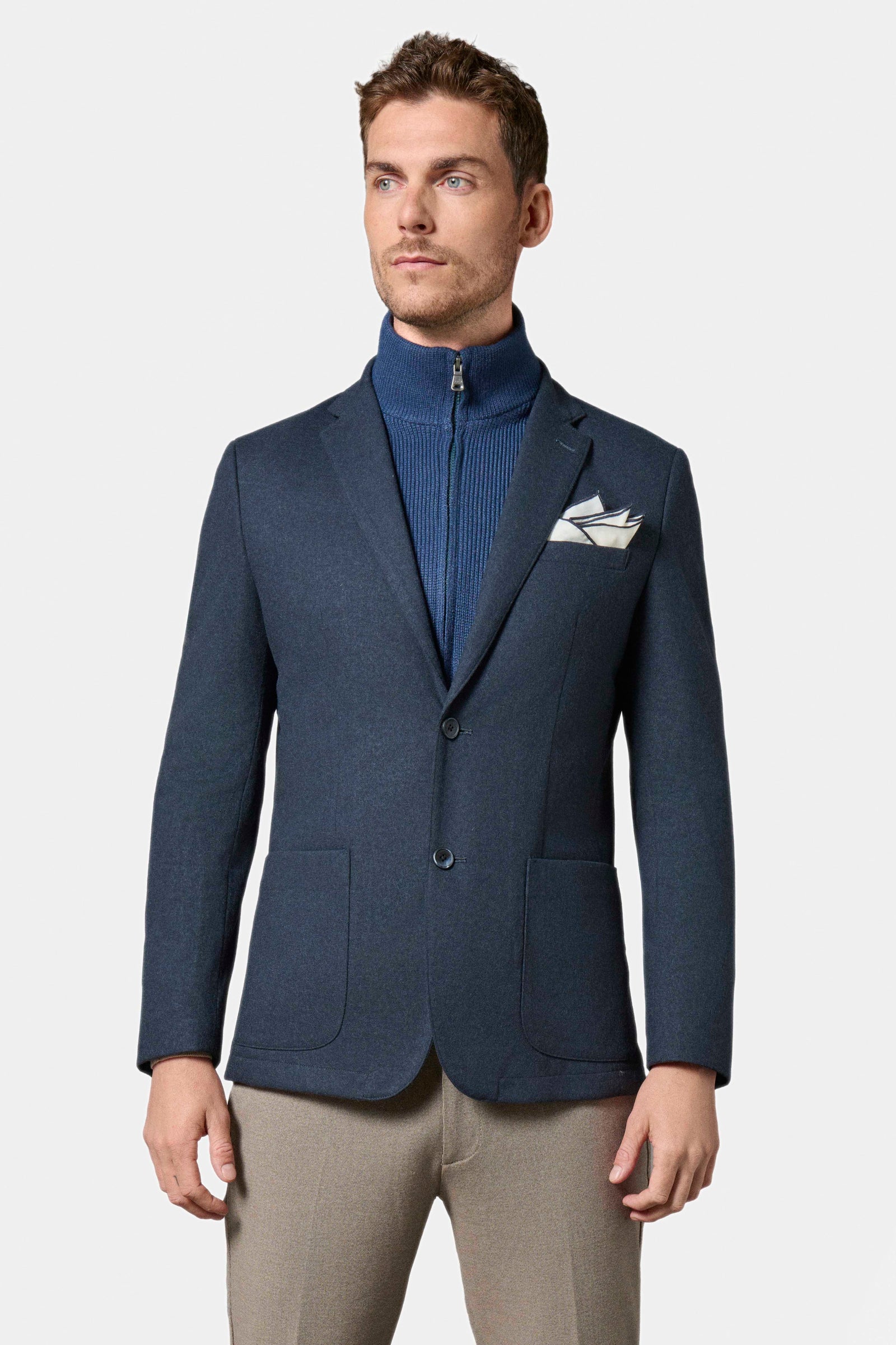 Veste plastron amovible en jersey brossé Jerem, col cranté, poches plaquées surpiquées, poche poitrine