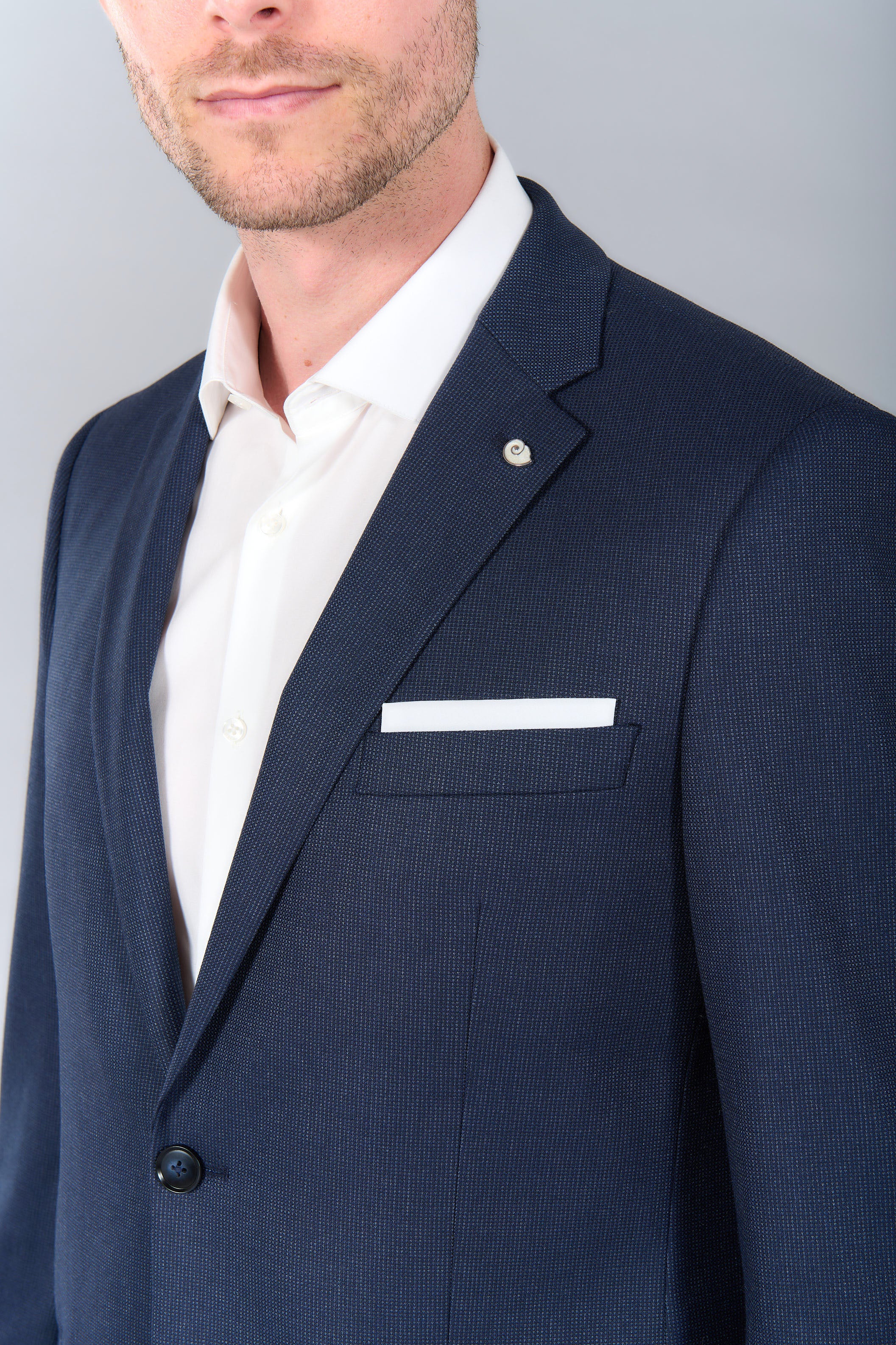 Faux-plain etamine — Jerem classic suit jacket, Italian pockets, chest pocket
