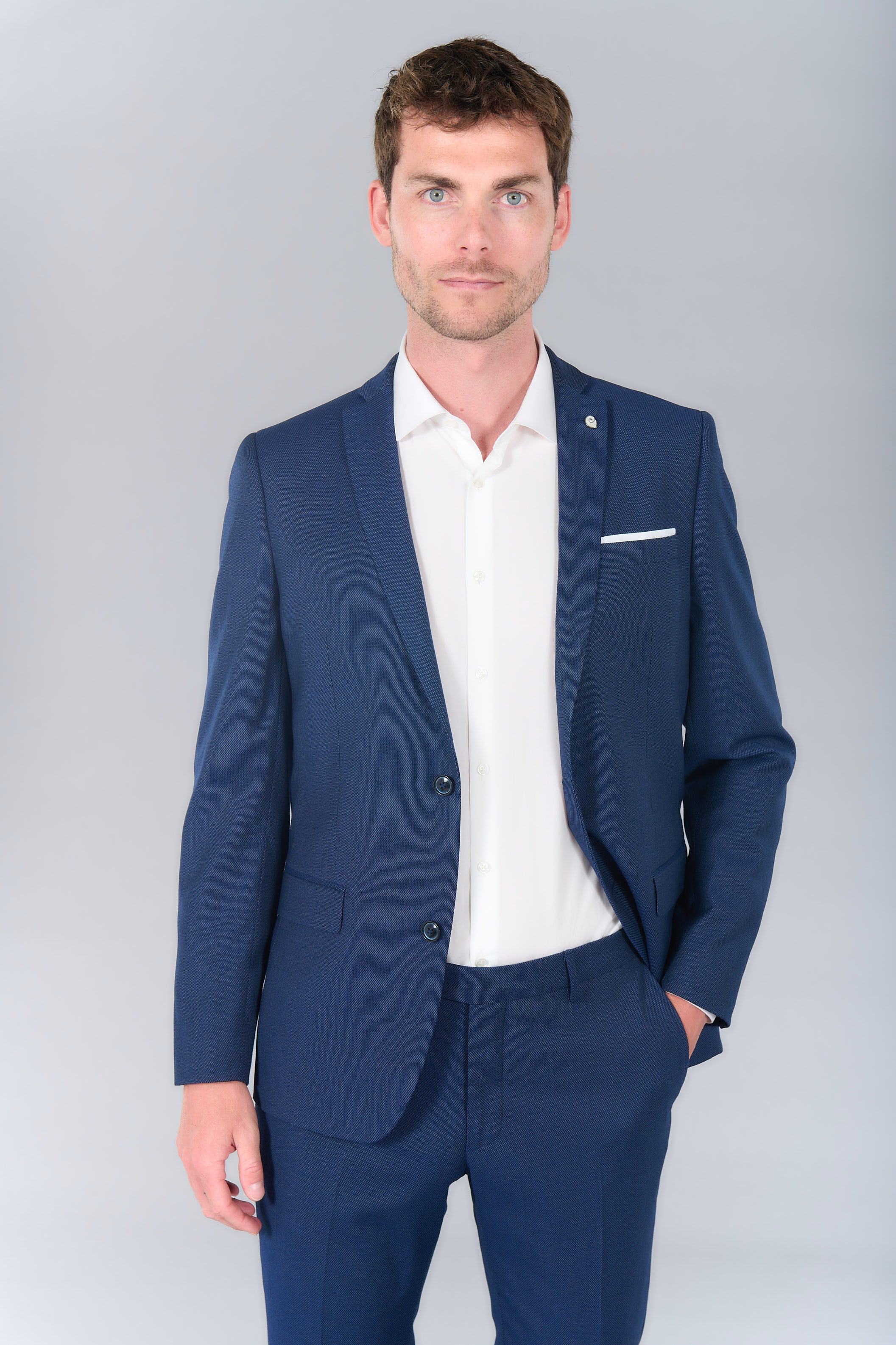 Veste de costume stretch faux uni discret Jerem, entièrement doublée, poches passepoilées à rabat, poche poitrine