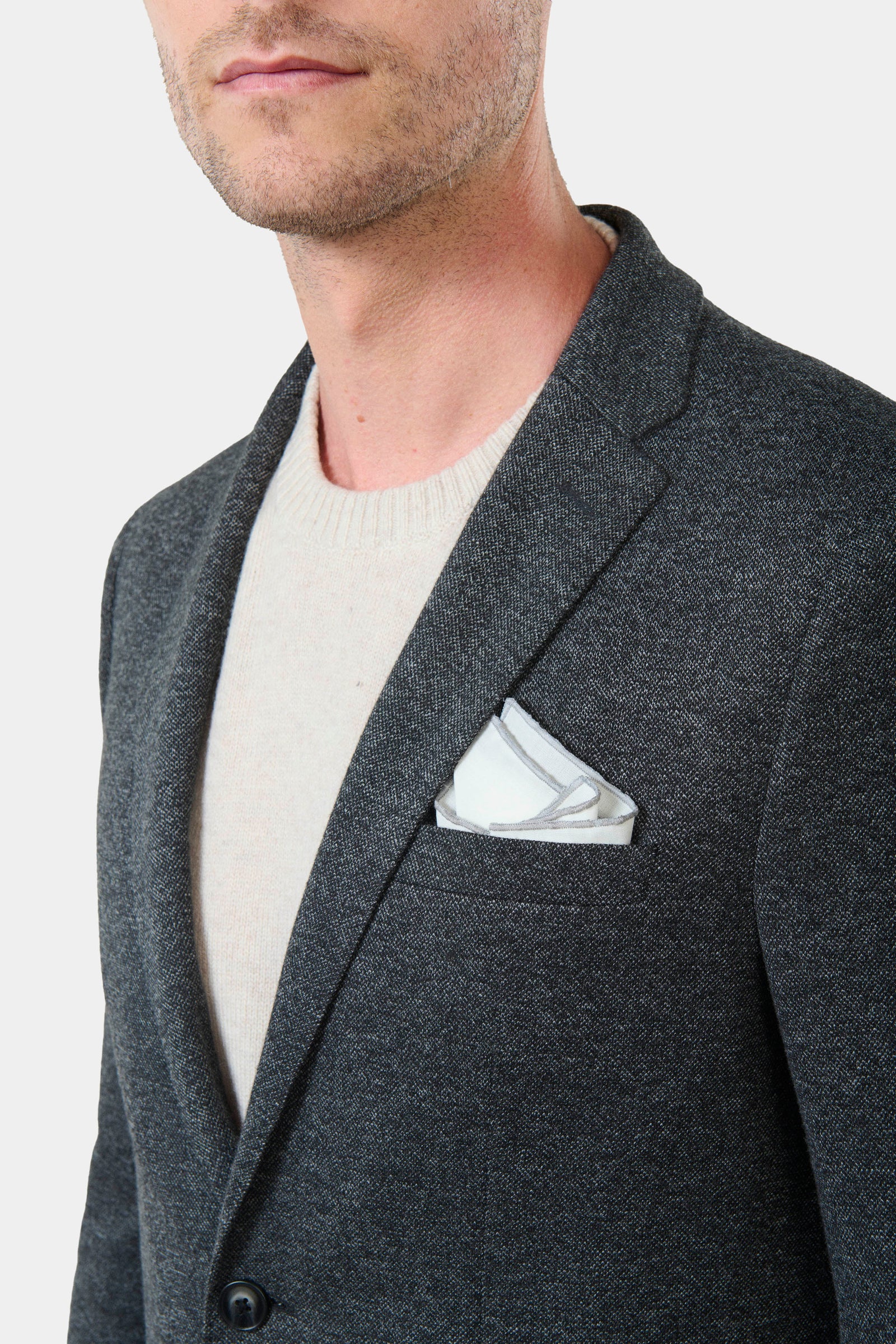 Veste de ville poches, maille piquée chinée Jerem, simple boutonnage, boutons de poignet