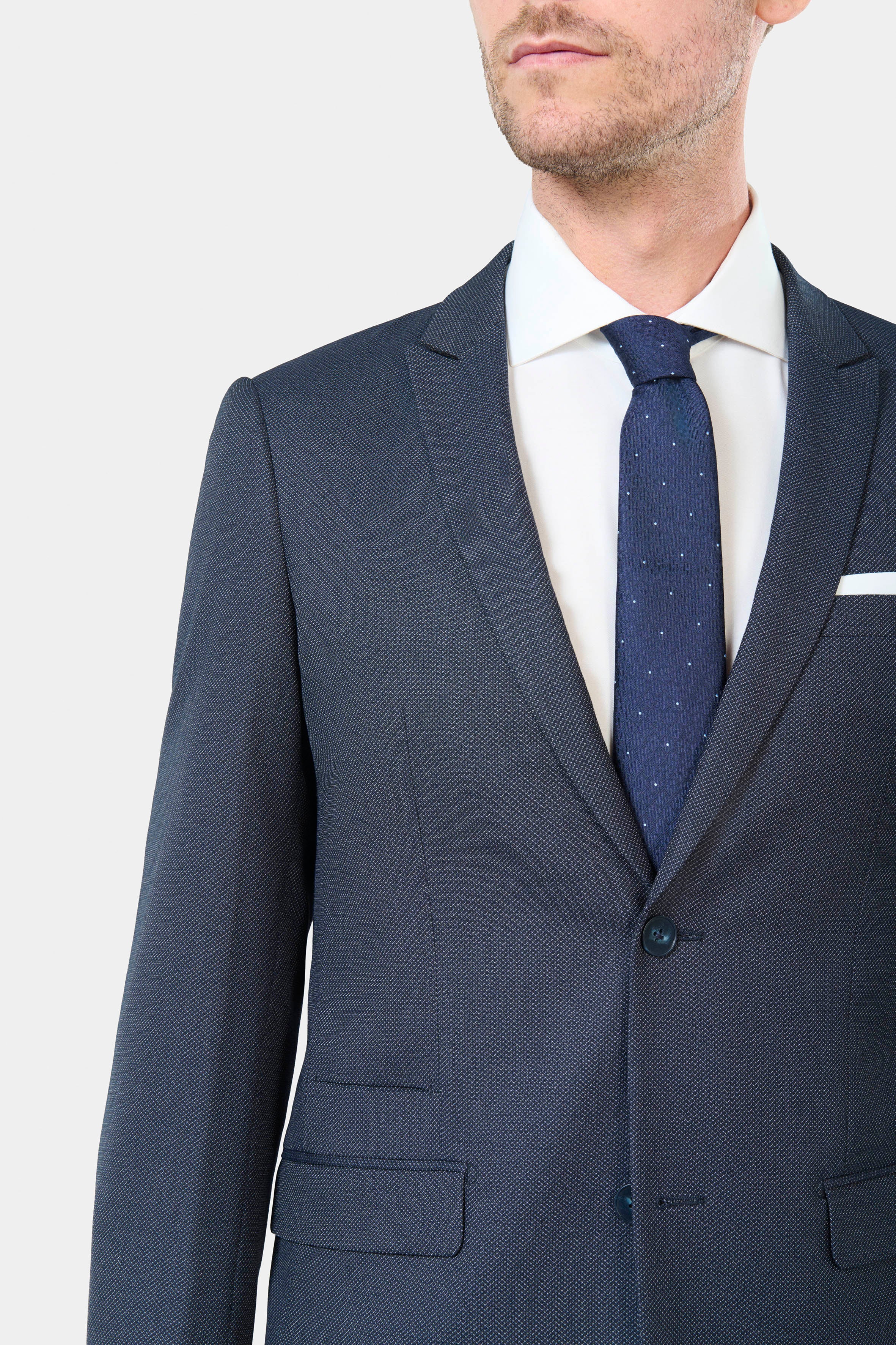 Sergé faux-uni stretch — Veste de costume ajustée Jerem, poche poitrine, simple boutonnage