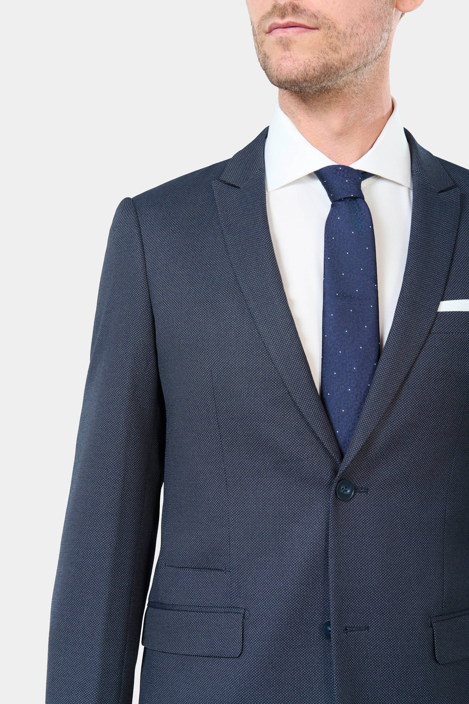 Sergé faux-uni stretch — Veste de costume ajustée Jerem, poche poitrine, simple boutonnage