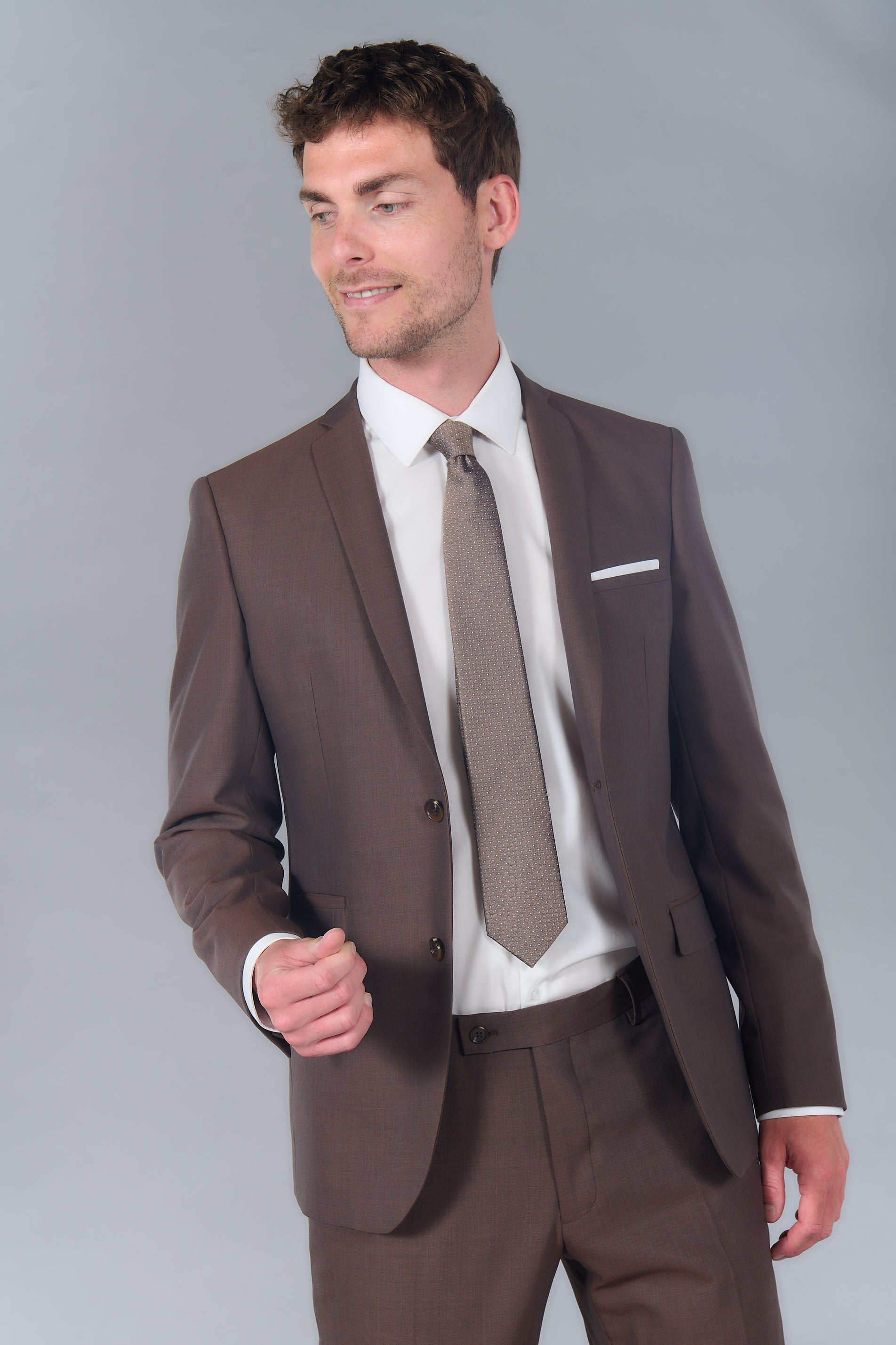 Laine vierge super 110s « Natural stretch » — Veste de costume chinée Jerem, poche poitrine, simple boutonnage