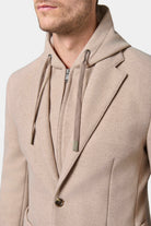 Drap de laine — Veste capuche et plastron amovible Jerem, poche poitrine, simple boutonnage