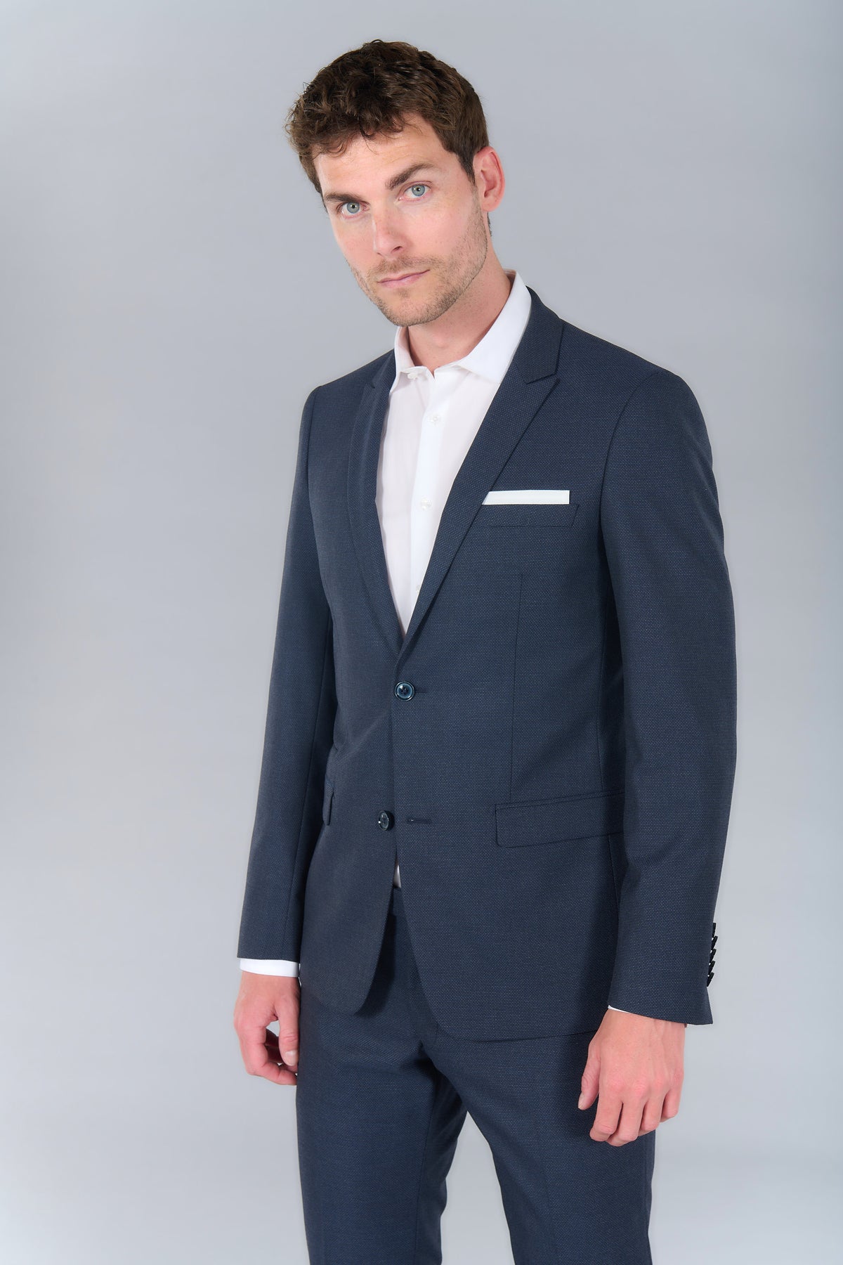 Veste de costume ajustée et stretch motif subtile Jerem, simple boutonnage, boutons de poignet