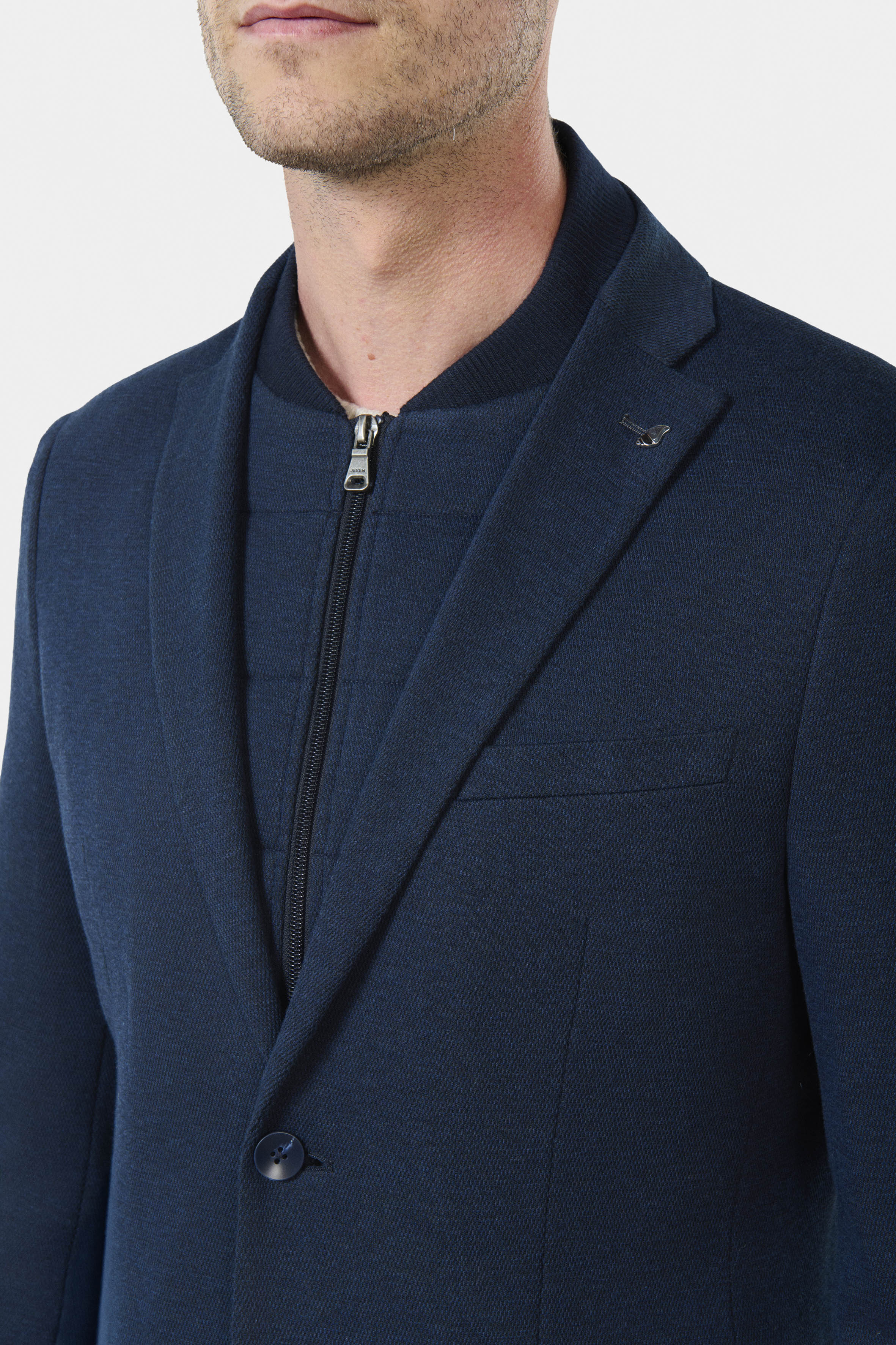 Veste plastron amovible, maille chinée Jerem, poches passepoilées à rabat, poche poitrine