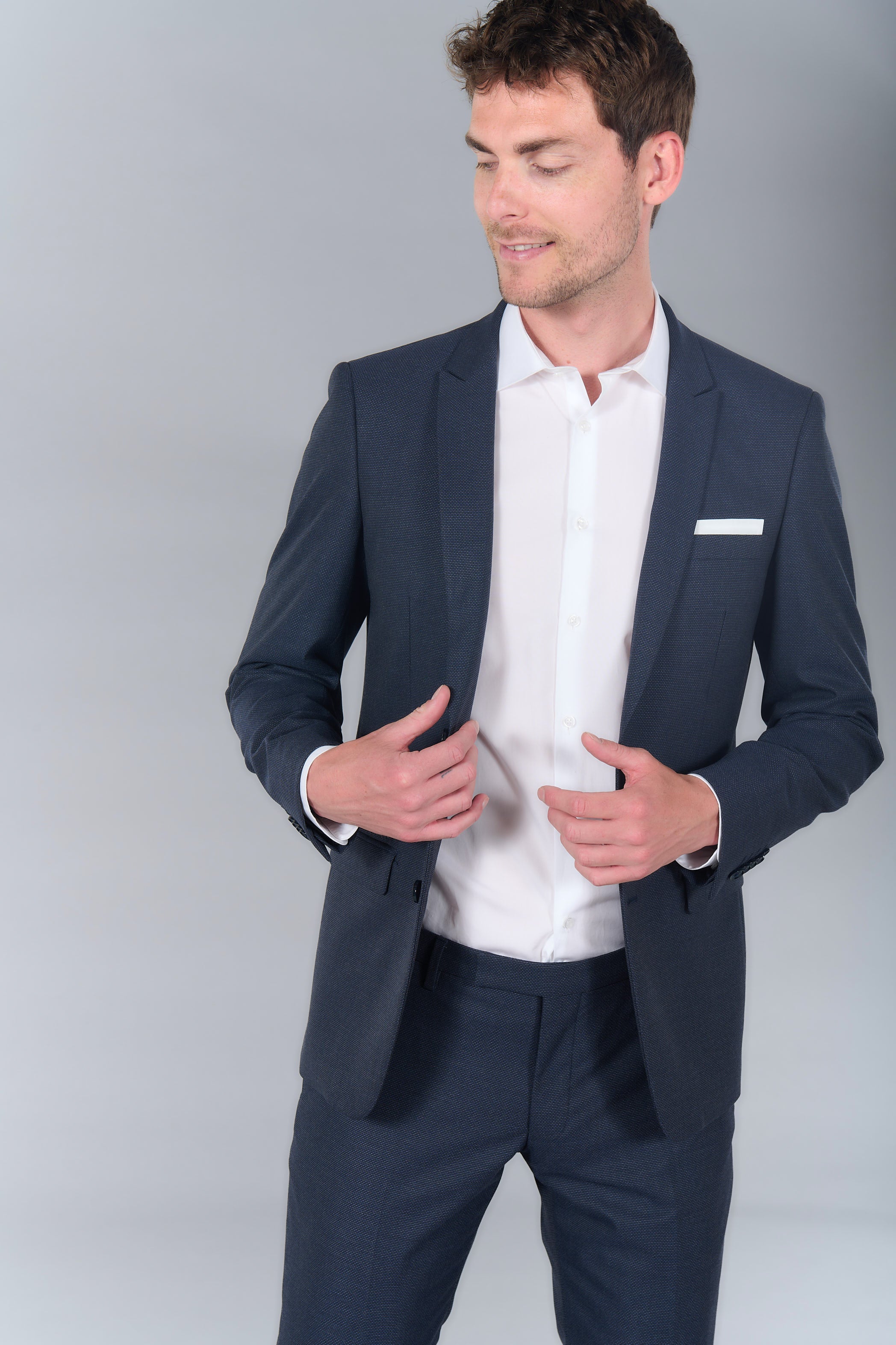 Veste de costume ajustée et stretch motif subtile Jerem, entièrement doublée, simple boutonnage, boutons de poignet