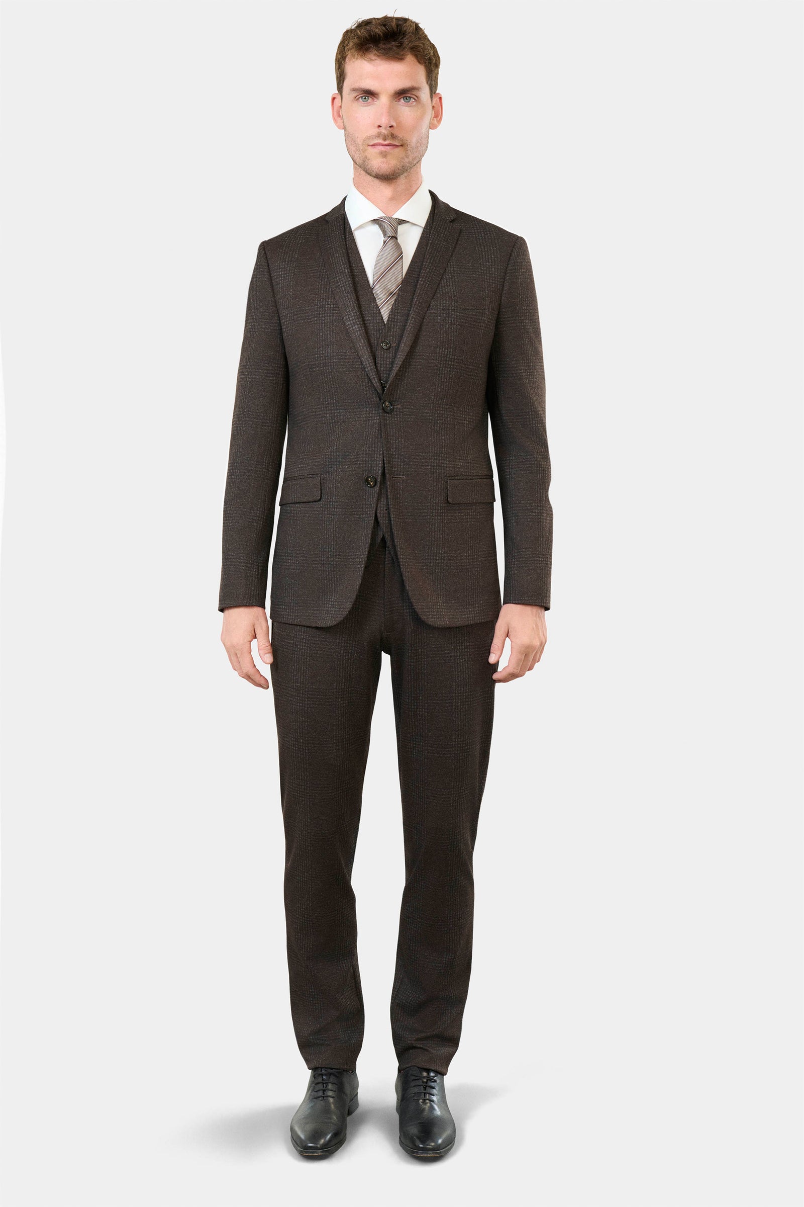 Veste de costume extra-slim, maille Prince de Galles fondu Jerem, simple boutonnage, boutons de poignet