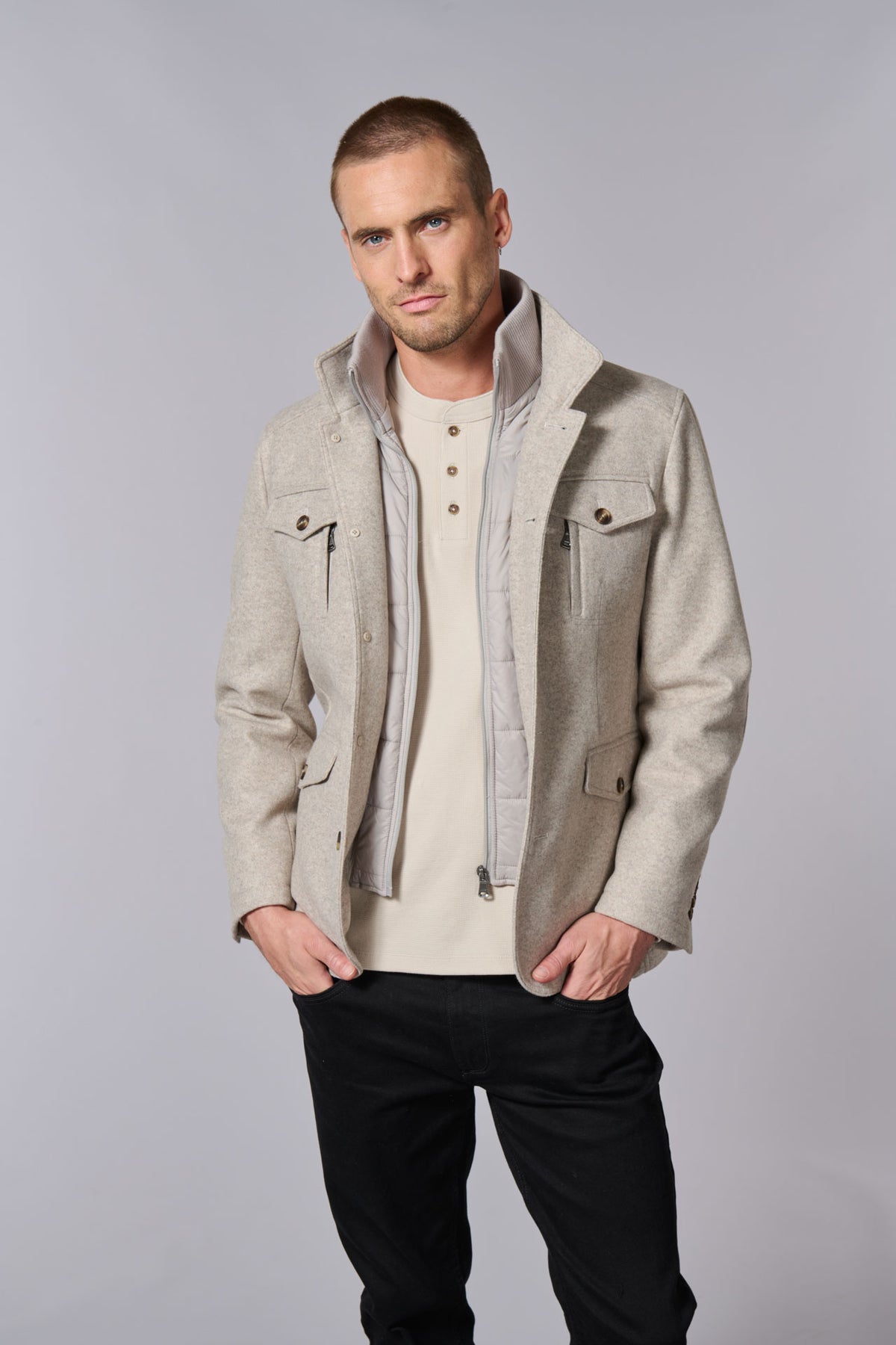 Veste de ville poches et plastron amovible Jerem, simple boutonnage, double fente d'aisance