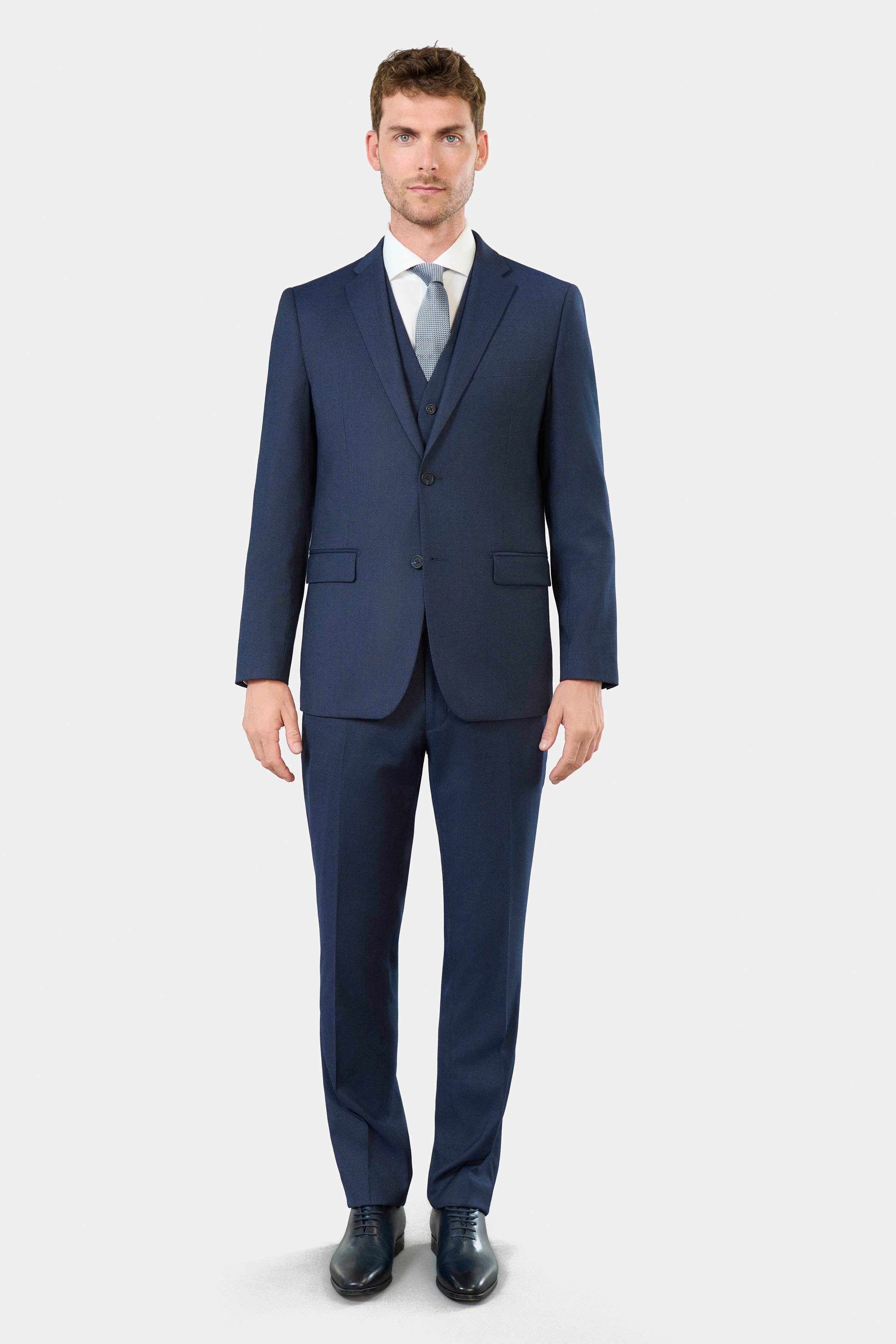 Veste de costume coupe classique, piqué stretch faux-uni Jerem, entièrement doublée, poches passepoilées à rabat