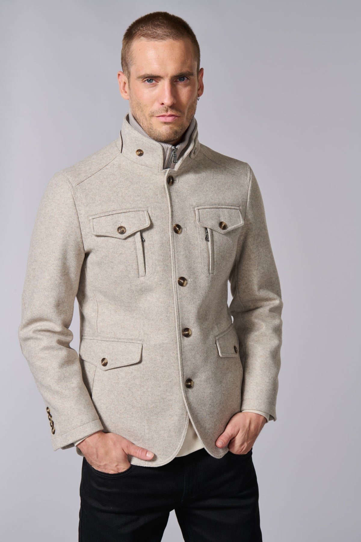 Veste de ville poches et plastron amovible Jerem, simple boutonnage