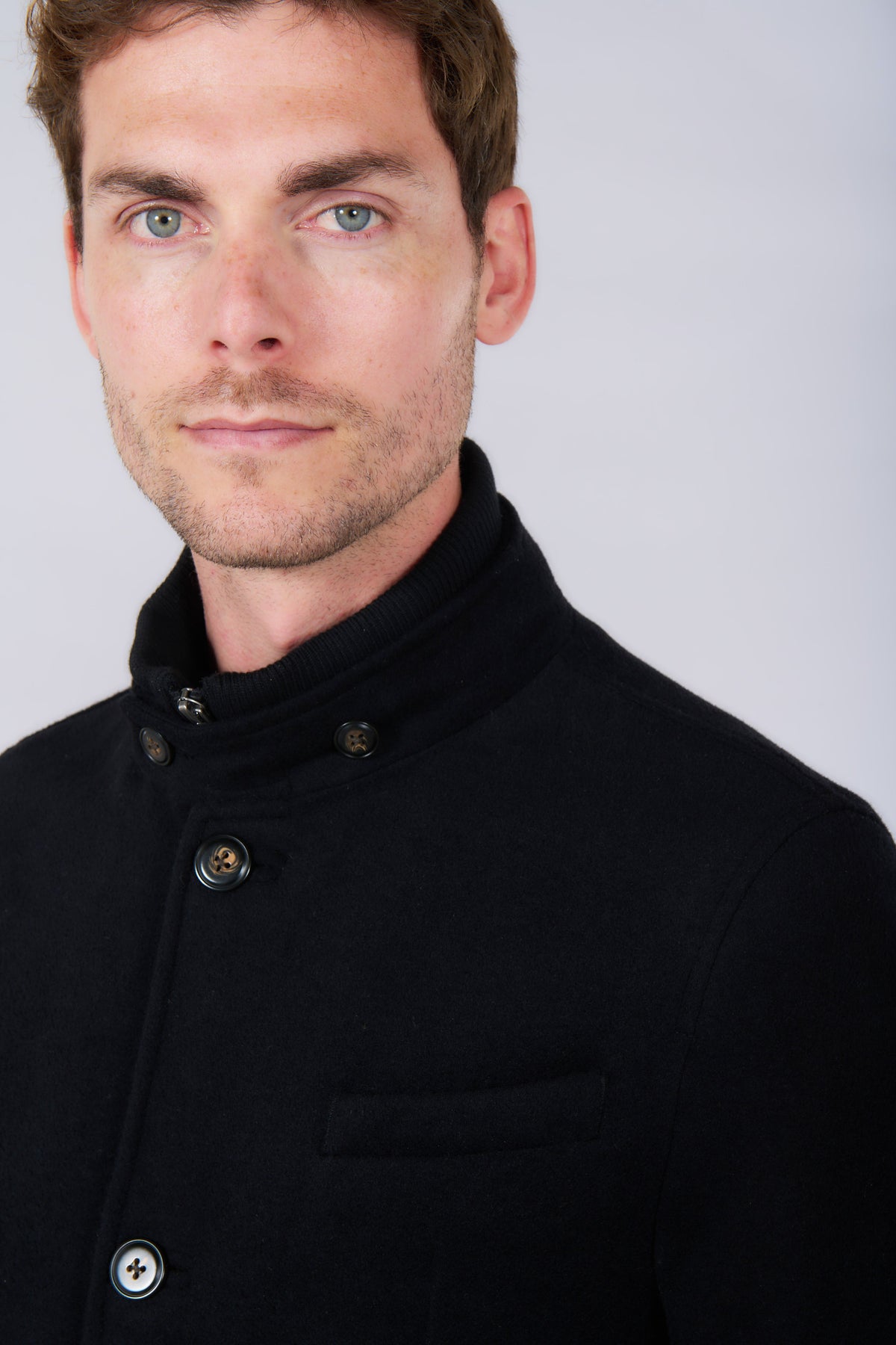 Veste col officier, laine mélangée Jerem, poche poitrine, simple boutonnage