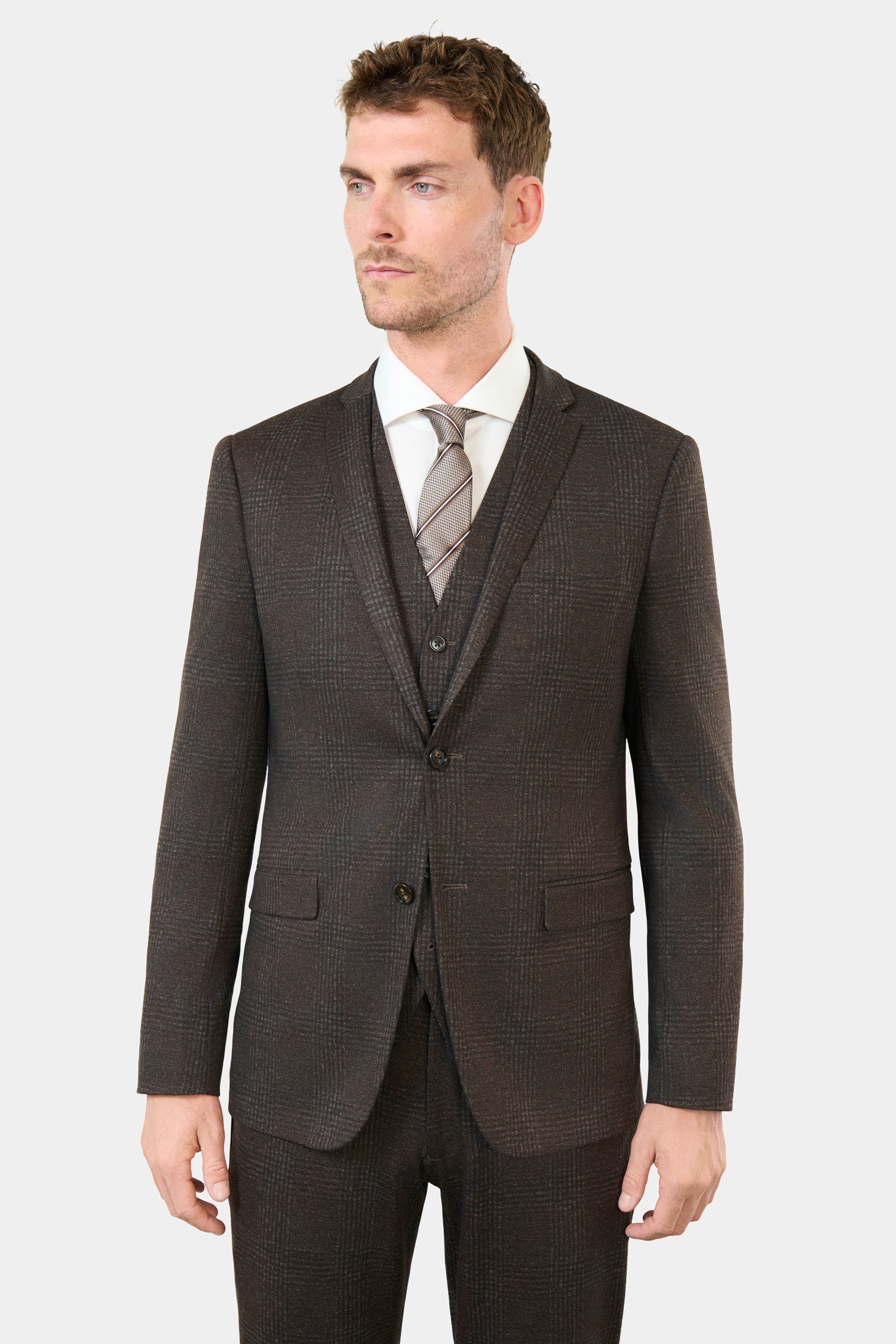 Veste de costume extra-slim en maille Prince de Galles fondu Jerem, poche poitrine, simple boutonnage, boutons de poignet