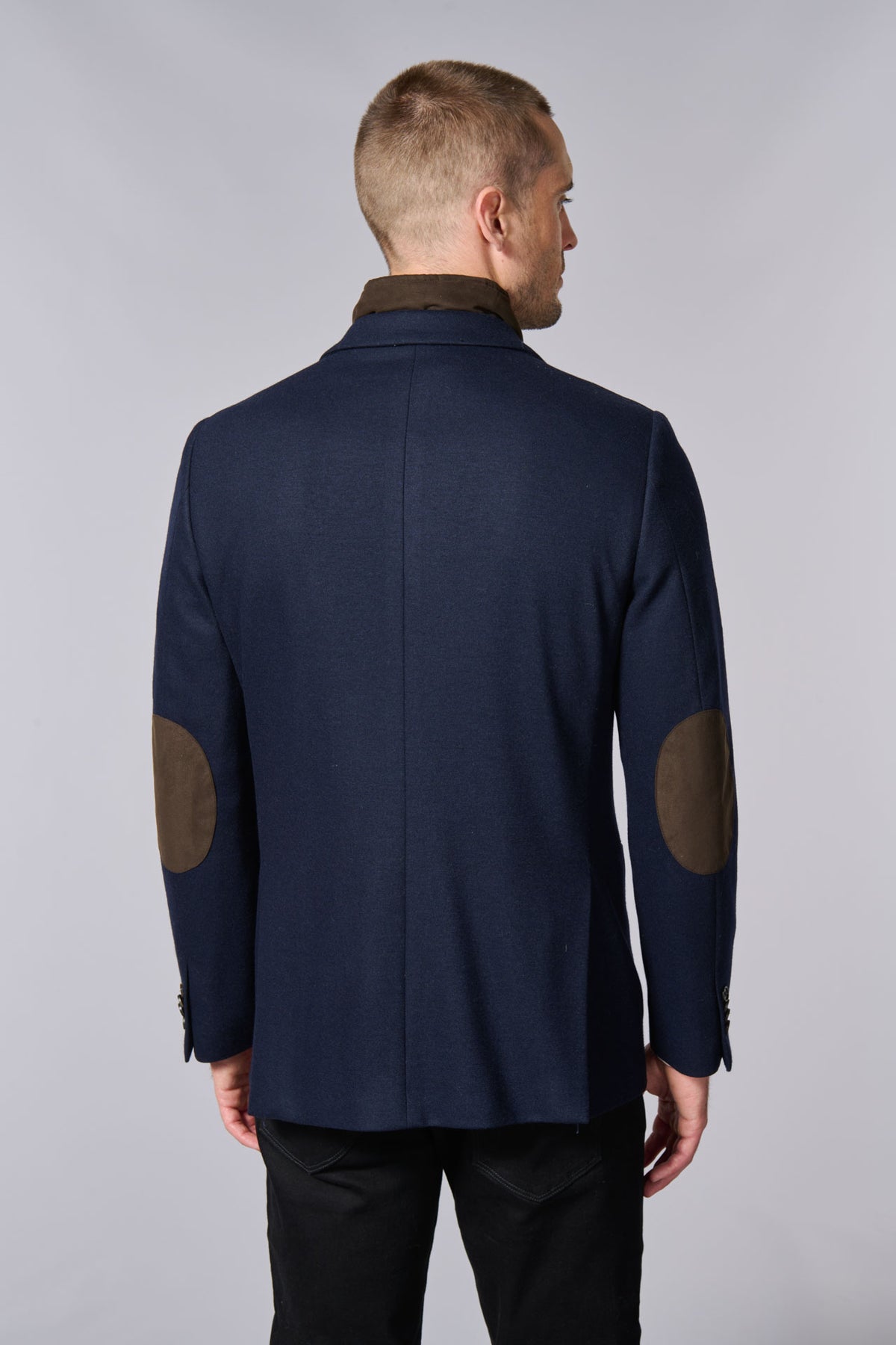 Veste en laine brossée et plastron amovible en suédine Jerem, entièrement doublée, poches passepoilées à rabat
