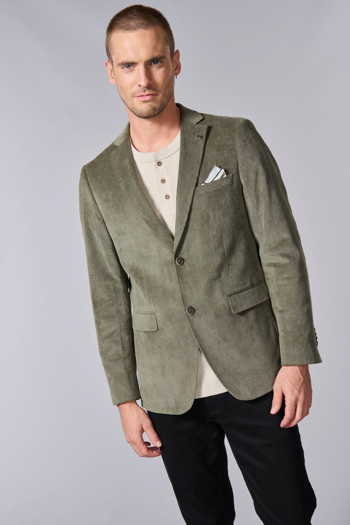 Veste de ville en velours recyclé Jerem, entièrement doublée, poches passepoilées à rabat, poche poitrine