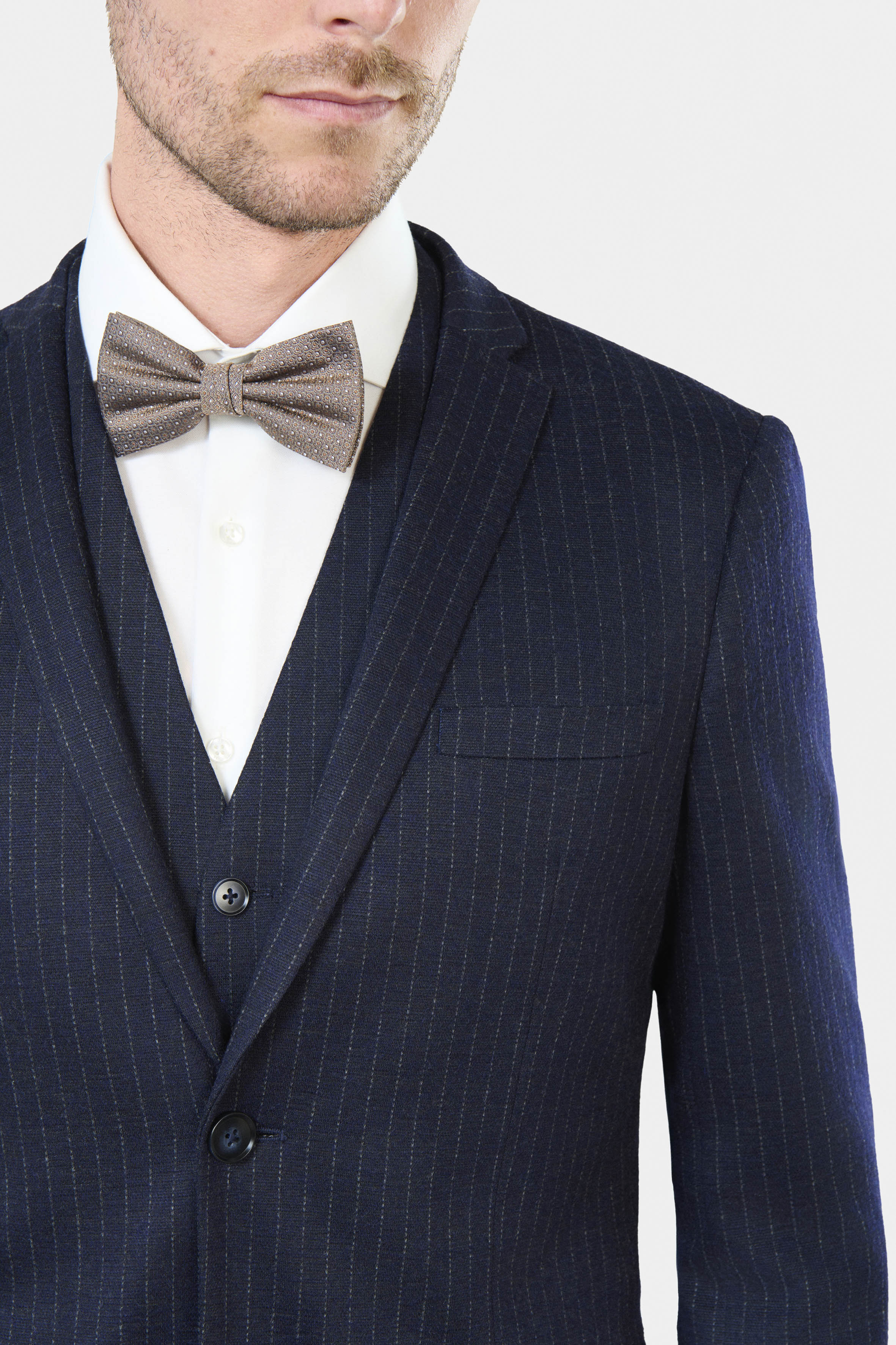 Maille de laine mélangée rayures craie — Veste de costume extra-slim Jerem, boutons de poignet, poche poitrine