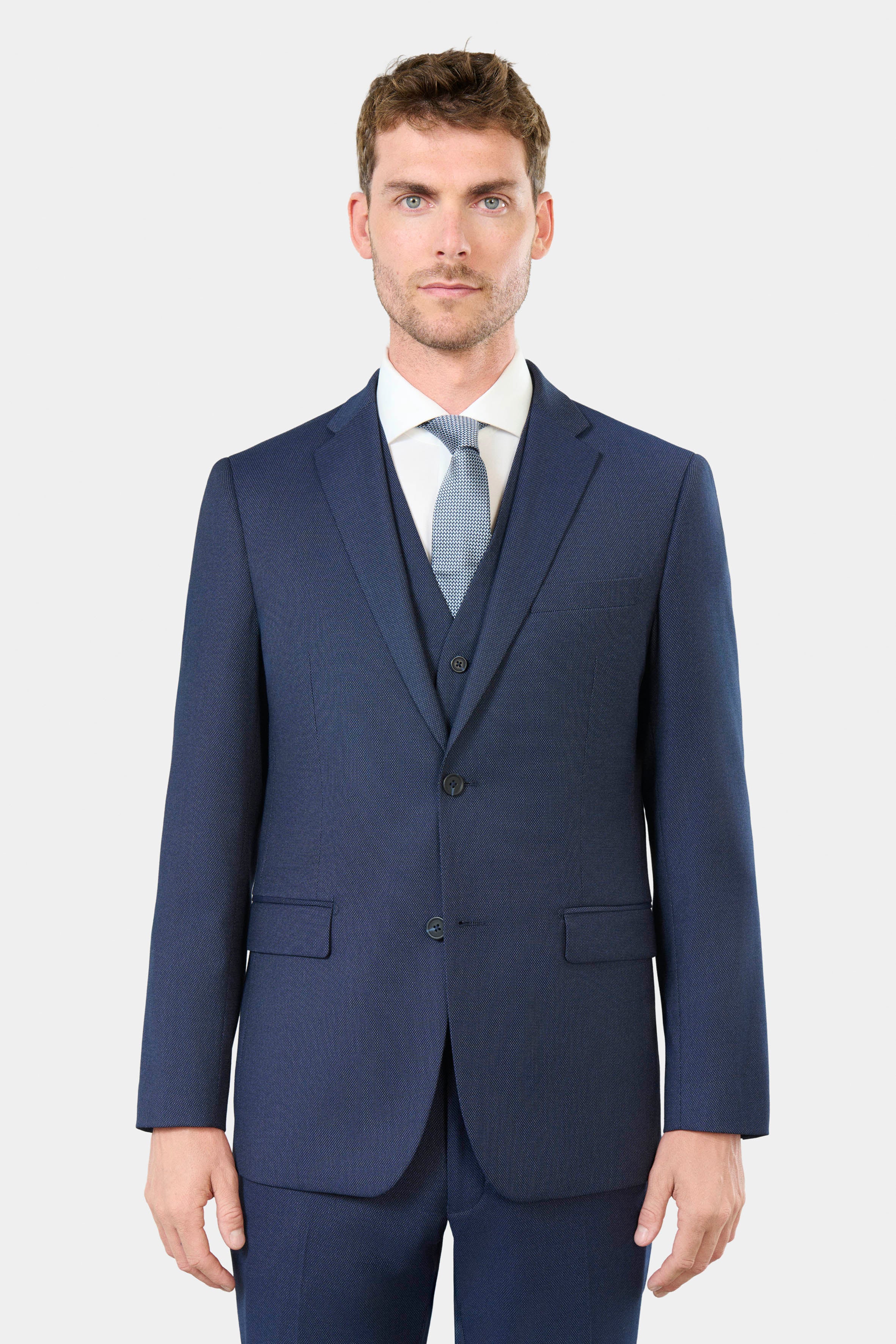 Veste de costume coupe classique en piqué stretch faux-uni Jerem, col cranté, entièrement doublée, poches passepoilées à r...