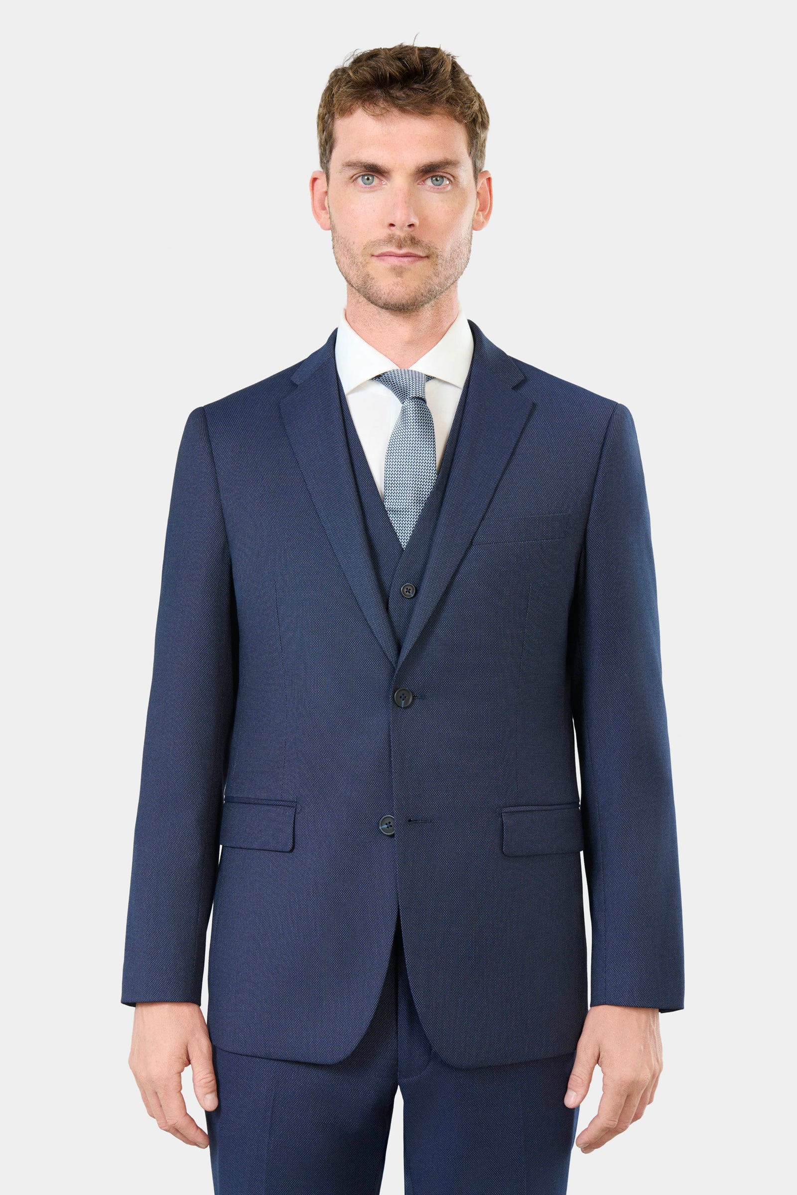 Veste de costume coupe classique en piqué stretch faux-uni Jerem, col cranté, entièrement doublée, poches passepoilées à r...