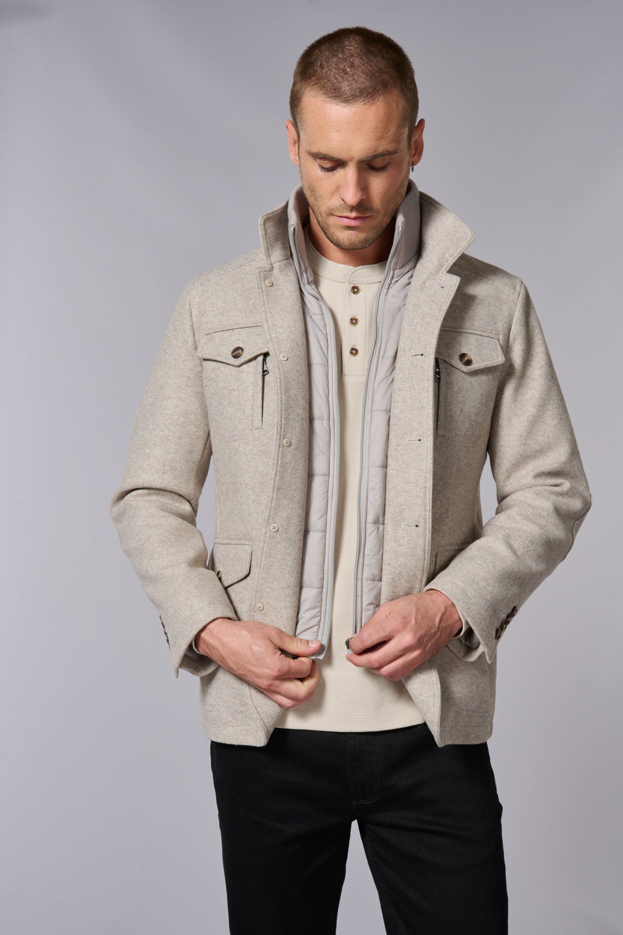 Veste de ville poches et plastron amovible Jerem, double fente d'aisance, simple boutonnage